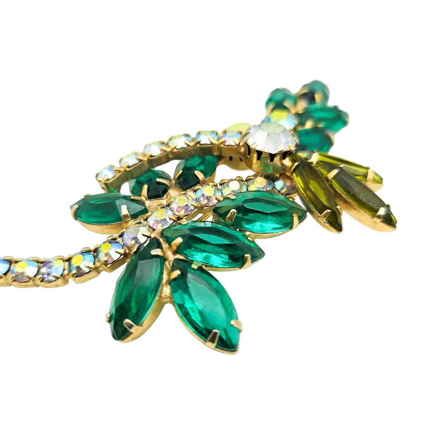 Vintage Designer-Style Green Rhinestone Brooch | Juliana-Style Mid-Century Pin