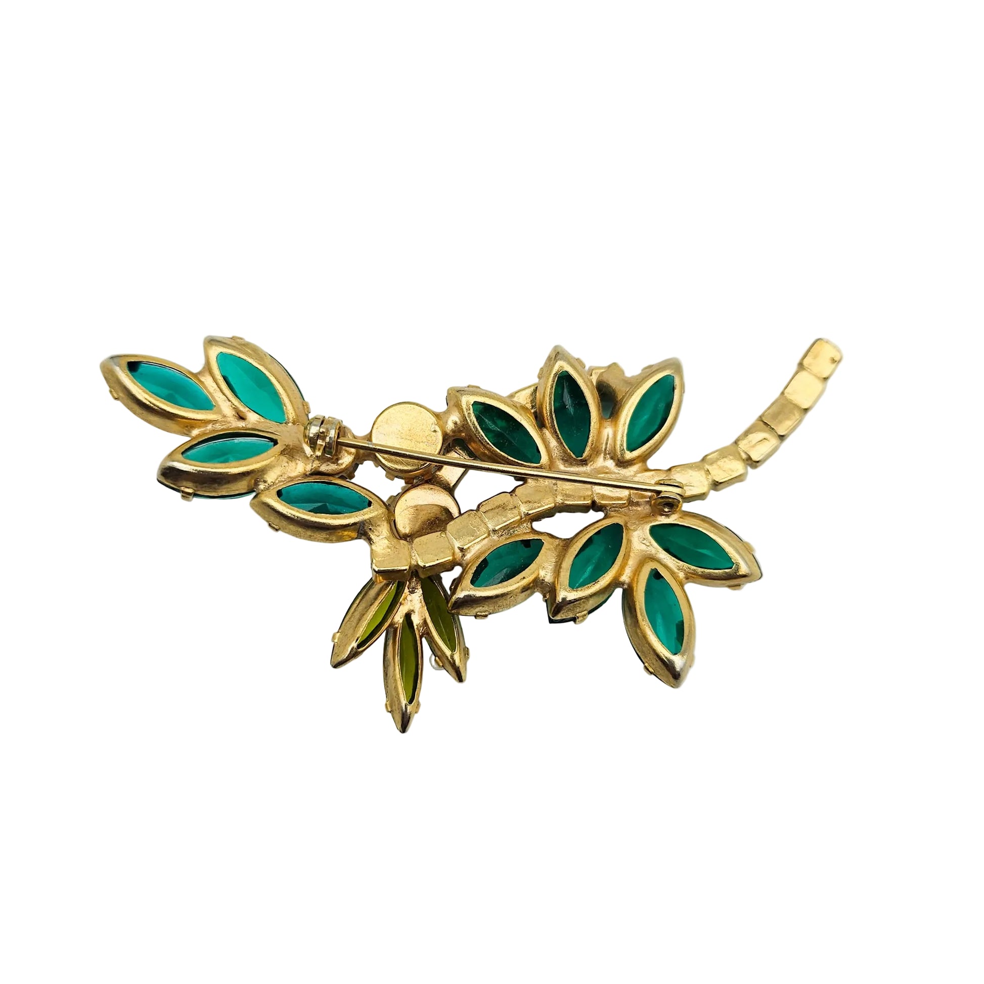 Vintage Designer-Style Green Rhinestone Brooch | Juliana-Style Mid-Century Pin