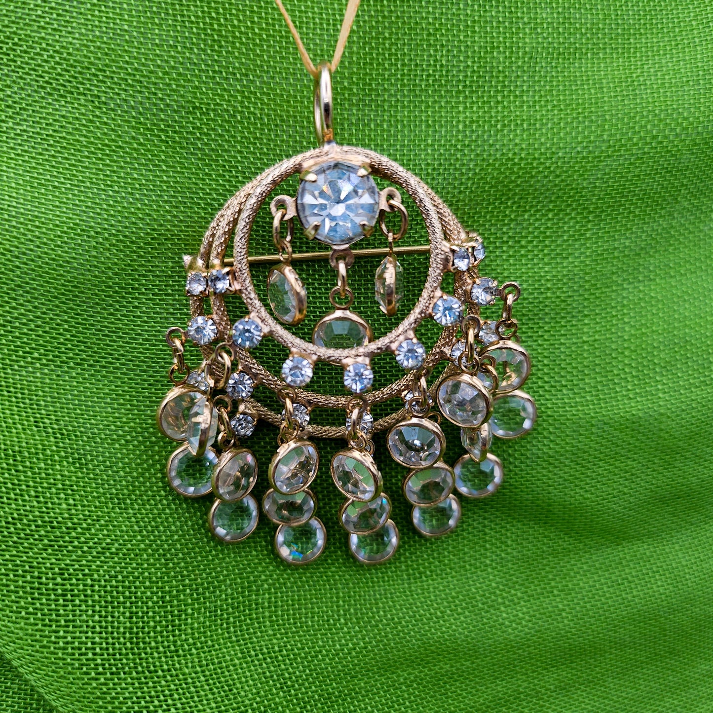 Attributed Juliana White Rhinestone Cha Cha Convertible Pendant Brooch