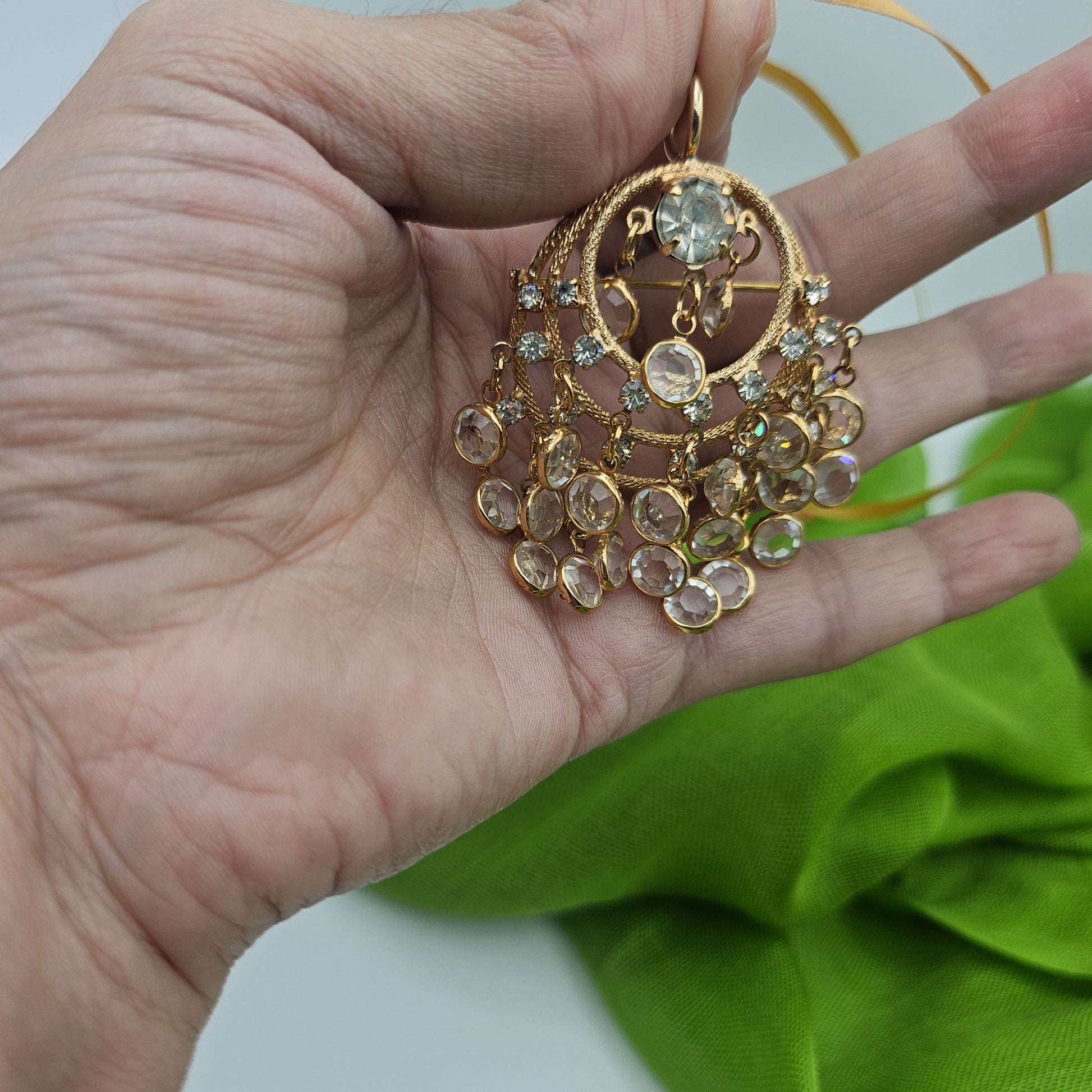 Attributed Juliana White Rhinestone Cha Cha Convertible Pendant Brooch