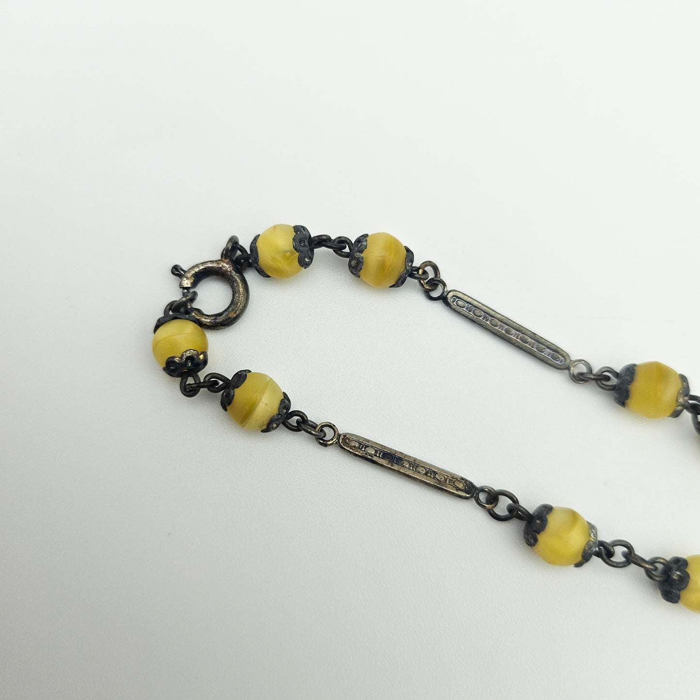 Uranium Glass Czech Foiled Art Glass Y Necklace - necklace detail