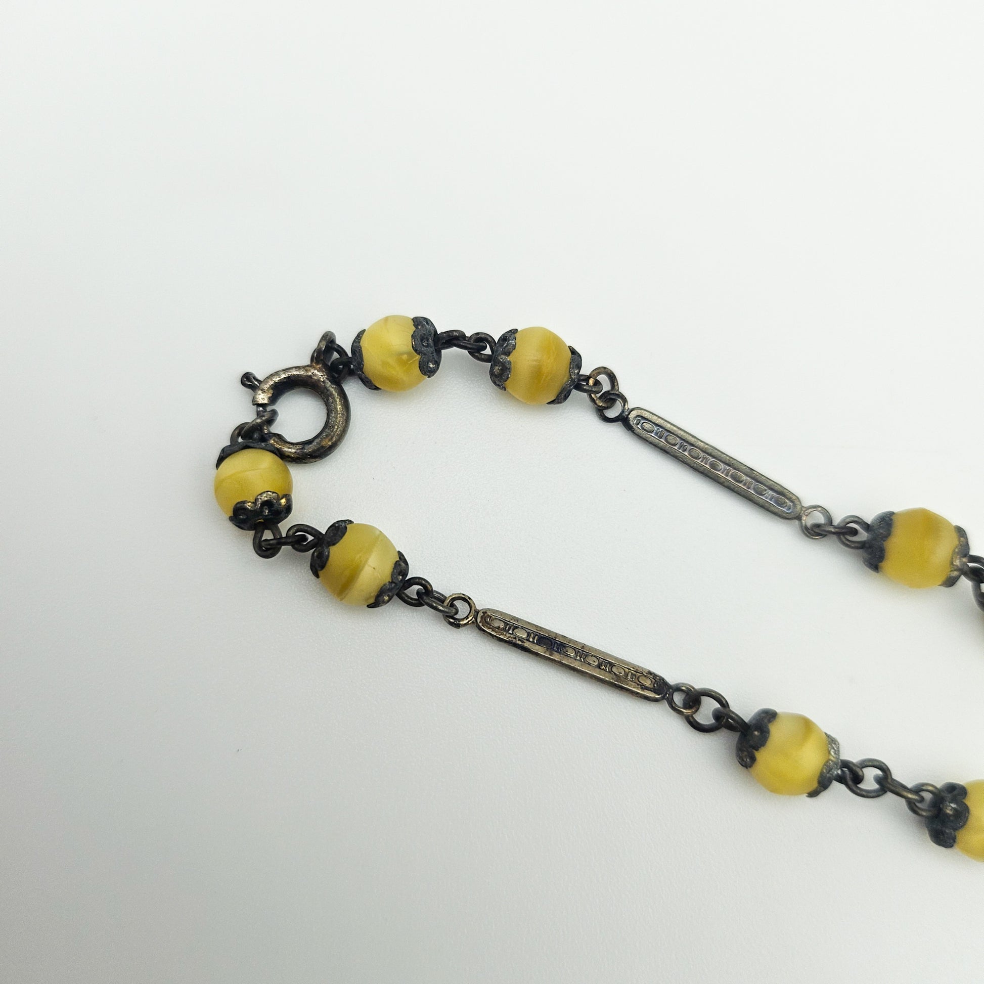 Uranium Glass Czech Foiled Art Glass Y Necklace - necklace detail
