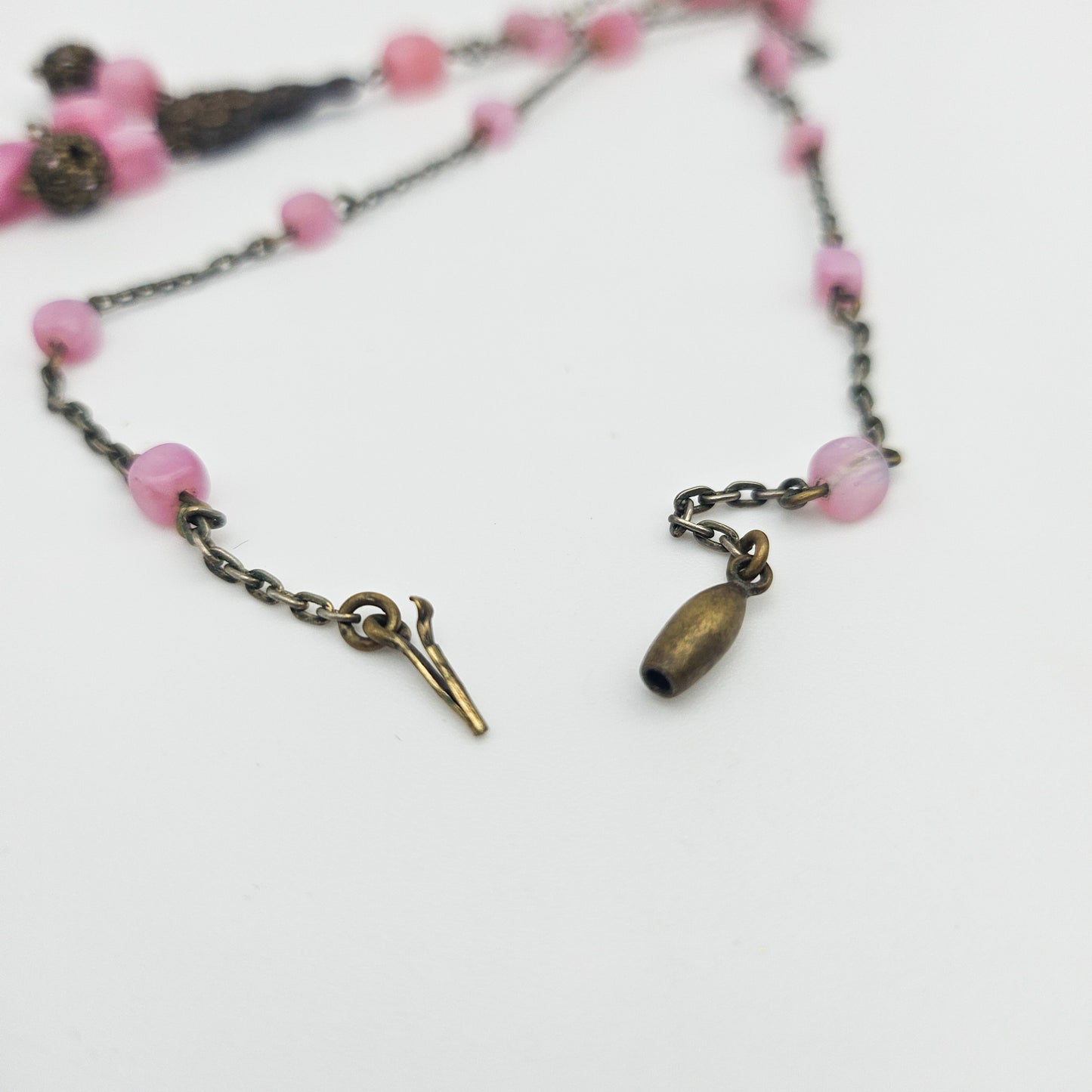 Pink Czech Uranium Glass Art Deco Necklace - necklace detail