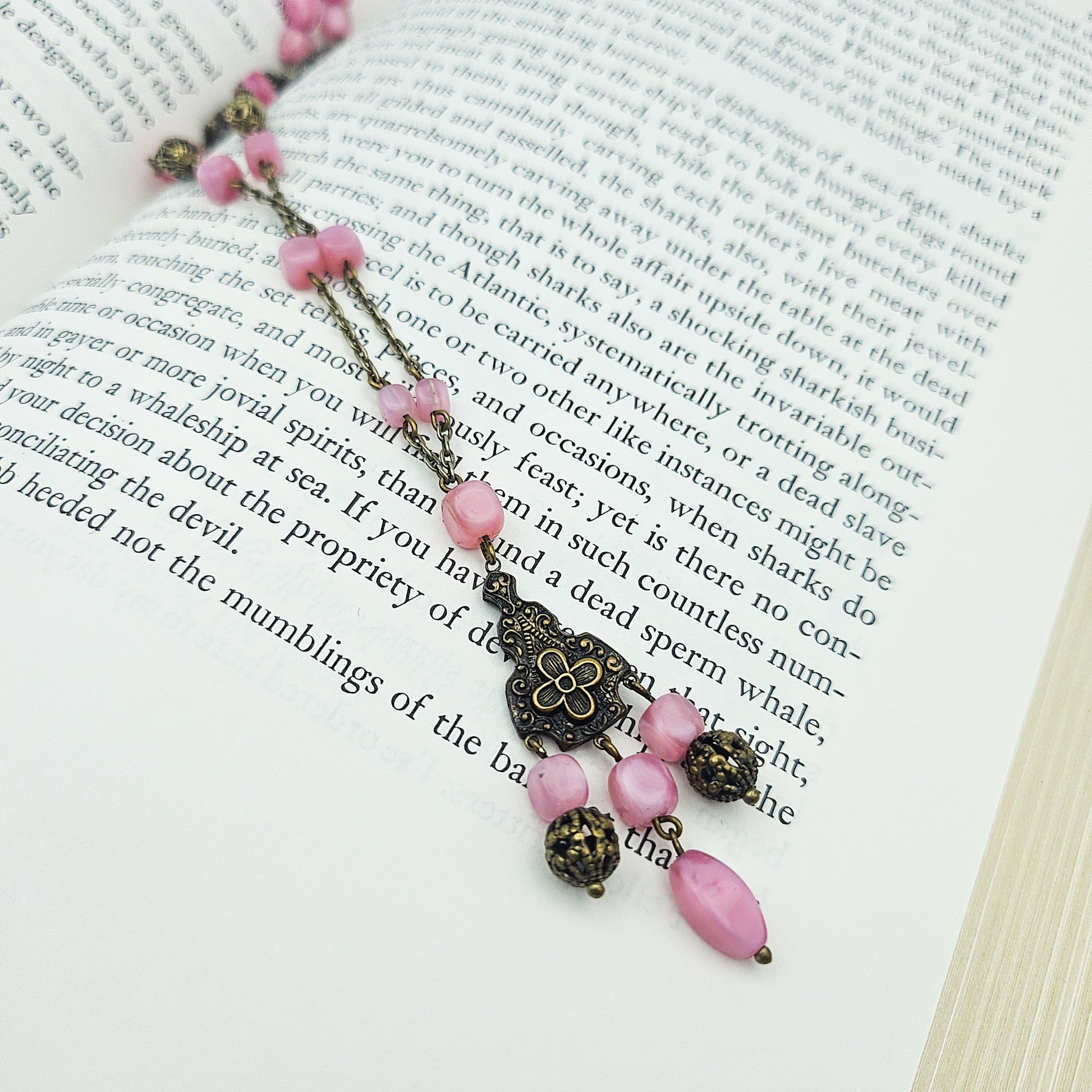 Pink Czech Uranium Glass Art Deco Necklace - Art Deco / Czech Glass vintage jewelry