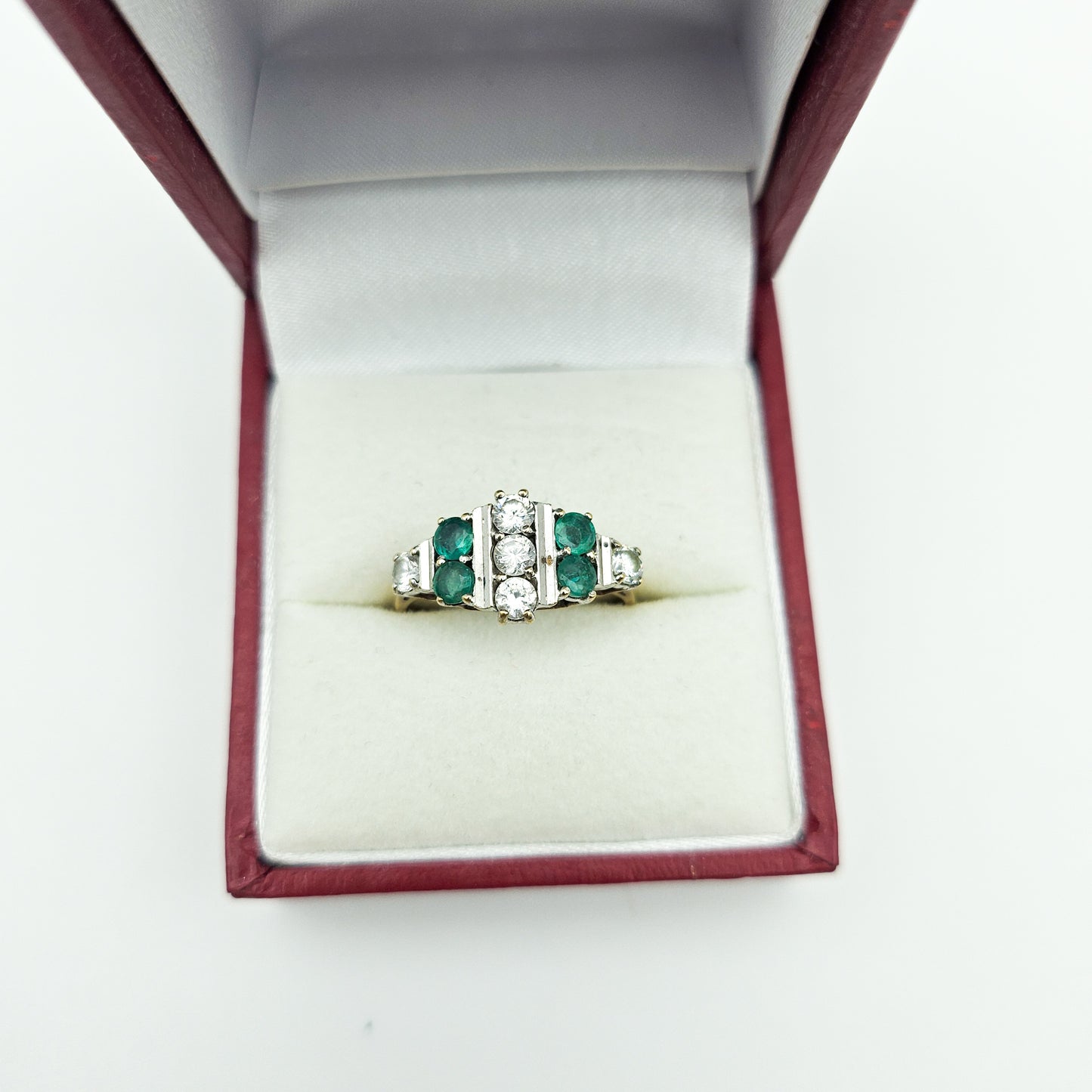 Vintage 10k Emerald & CZ Art Deco-Style Ring | Vintage Estate Gold Jewelry