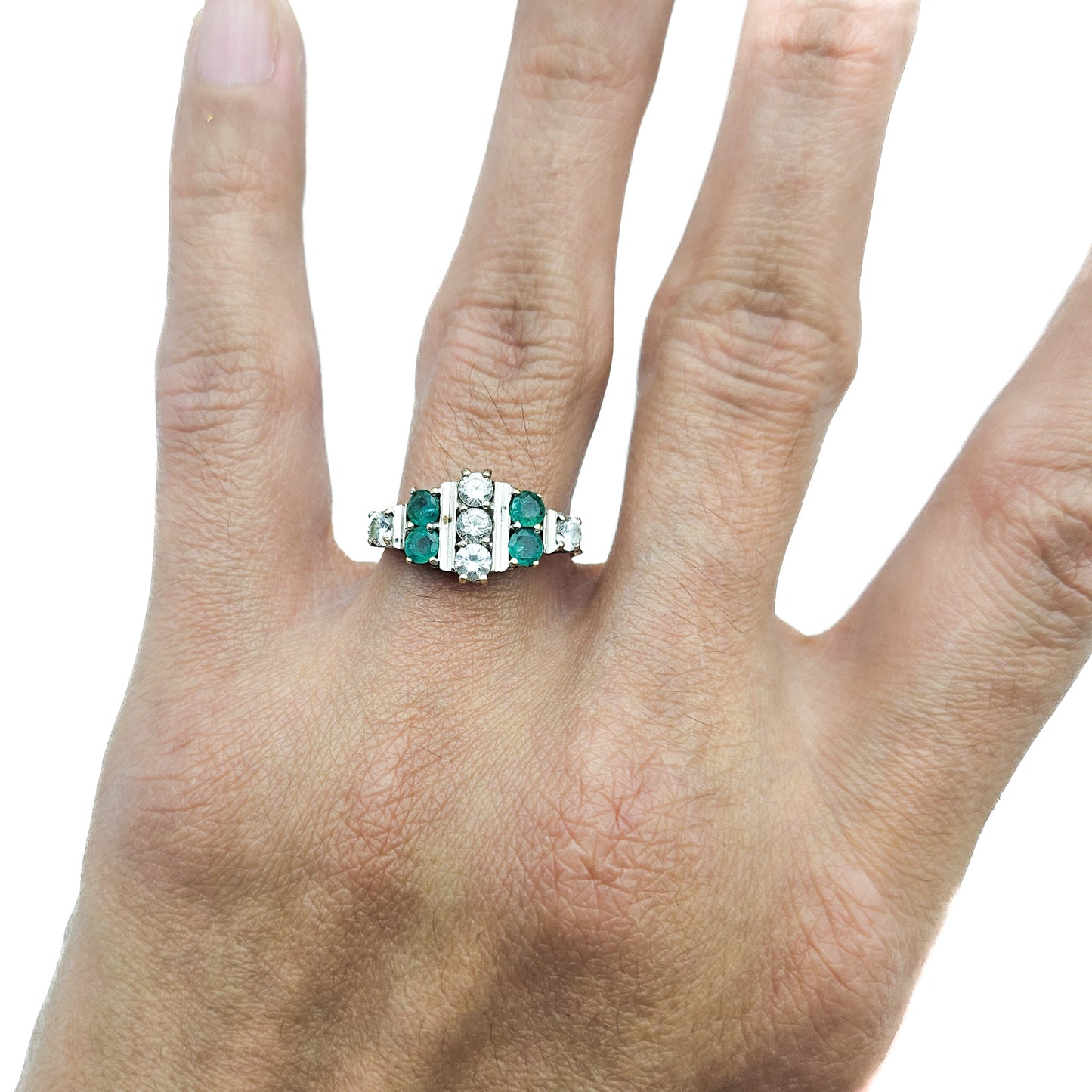 Vintage 10k Emerald & CZ Art Deco-Style Ring | Vintage Estate Gold Jewelry