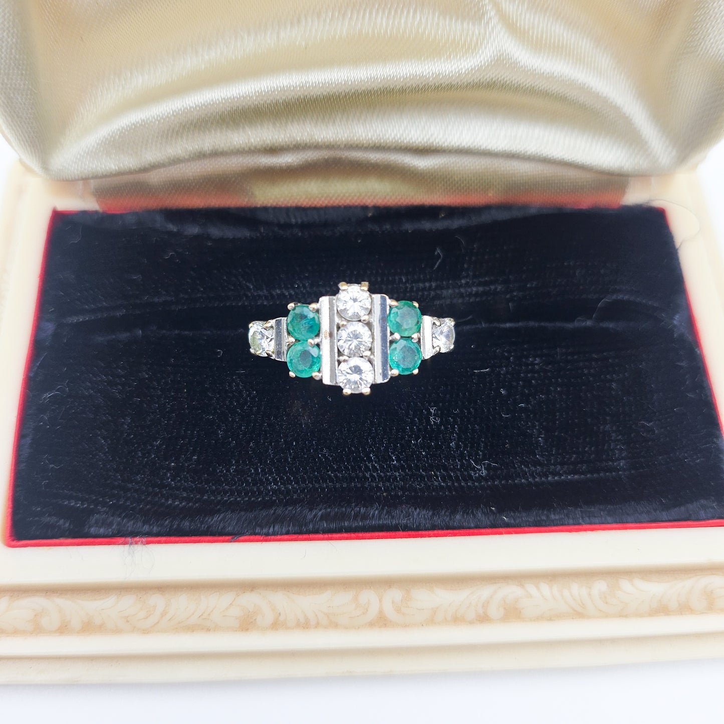 Vintage 10k Emerald & CZ Art Deco-Style Ring | Vintage Estate Gold Jewelry