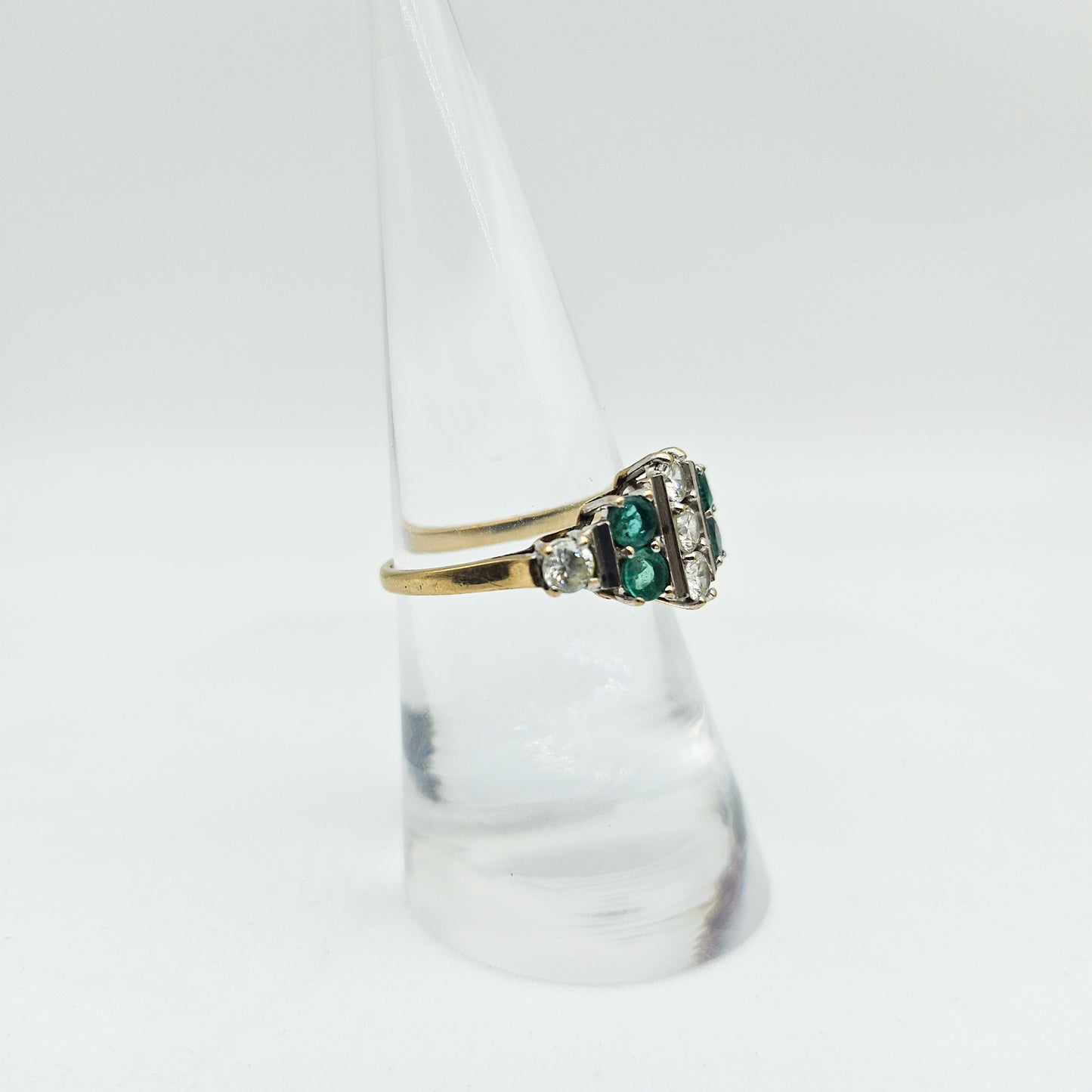 Vintage 10k Emerald & CZ Art Deco-Style Ring | Vintage Estate Gold Jewelry