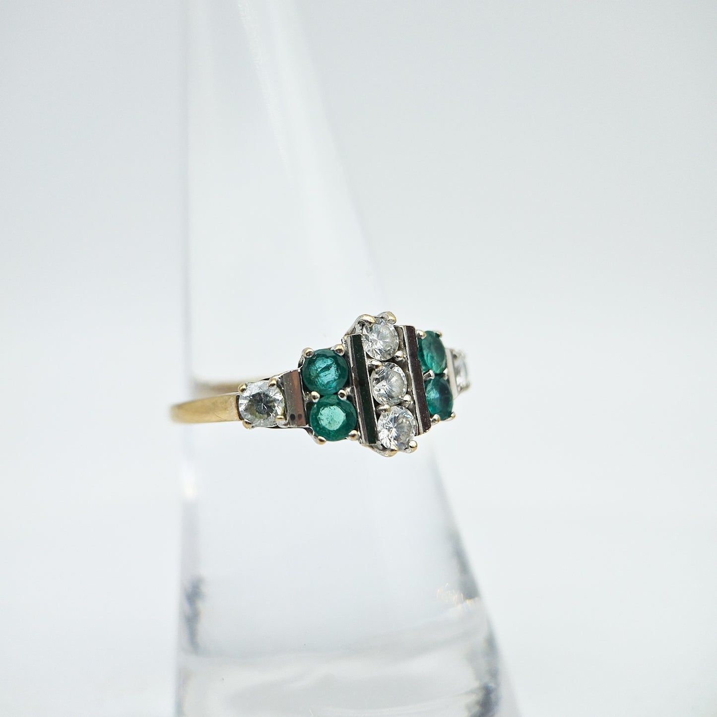 Vintage 10k Emerald & CZ Art Deco-Style Ring | Vintage Estate Gold Jewelry
