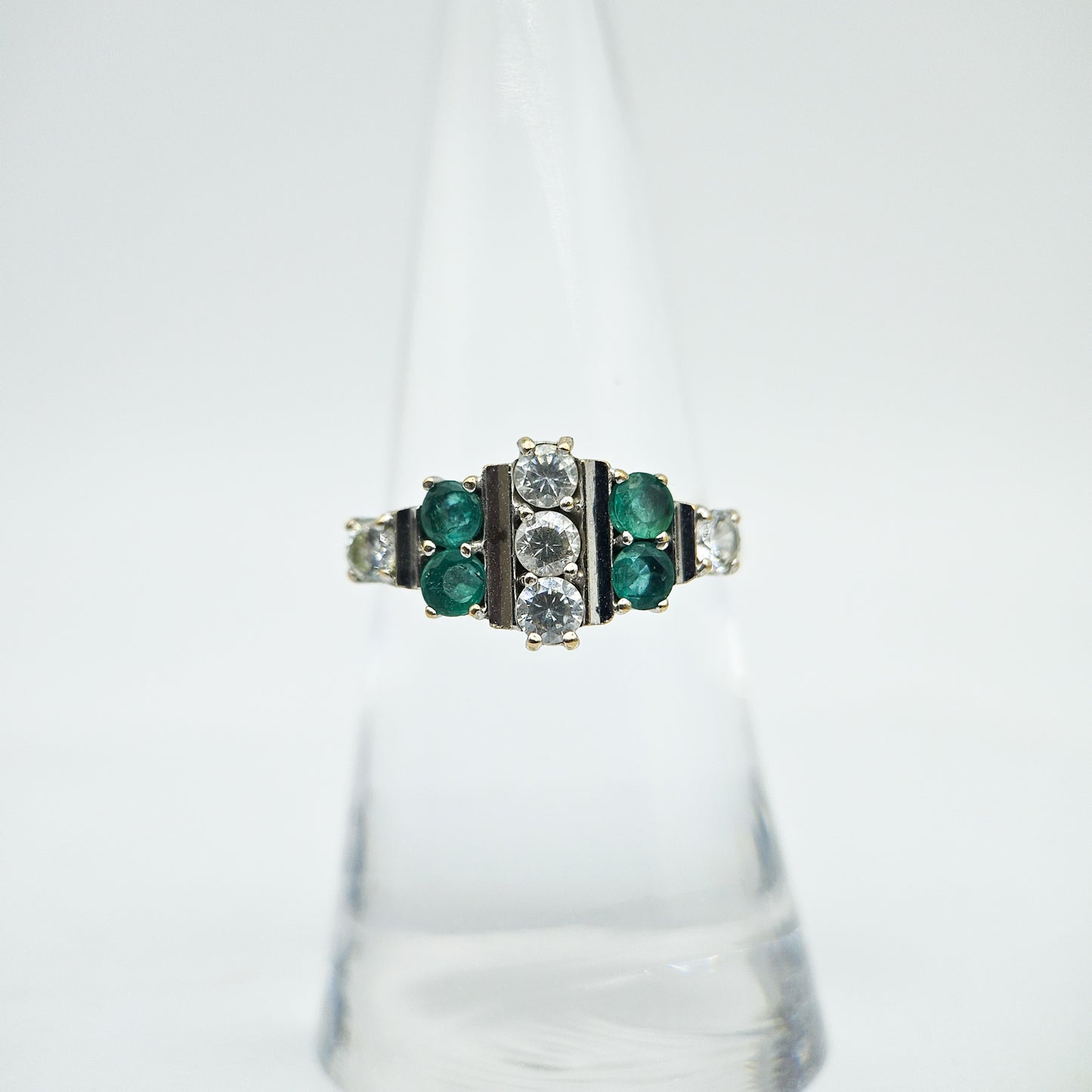 Vintage 10k Emerald & CZ Art Deco-Style Ring | Vintage Estate Gold Jewelry