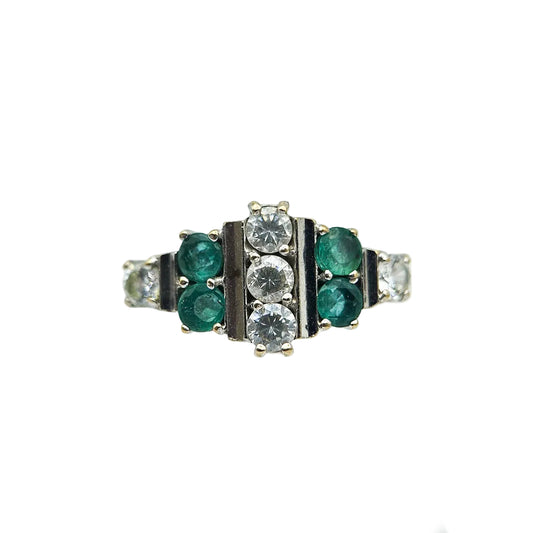 Vintage 10k Emerald & CZ Art Deco-Style Ring | Vintage Estate Gold Jewelry