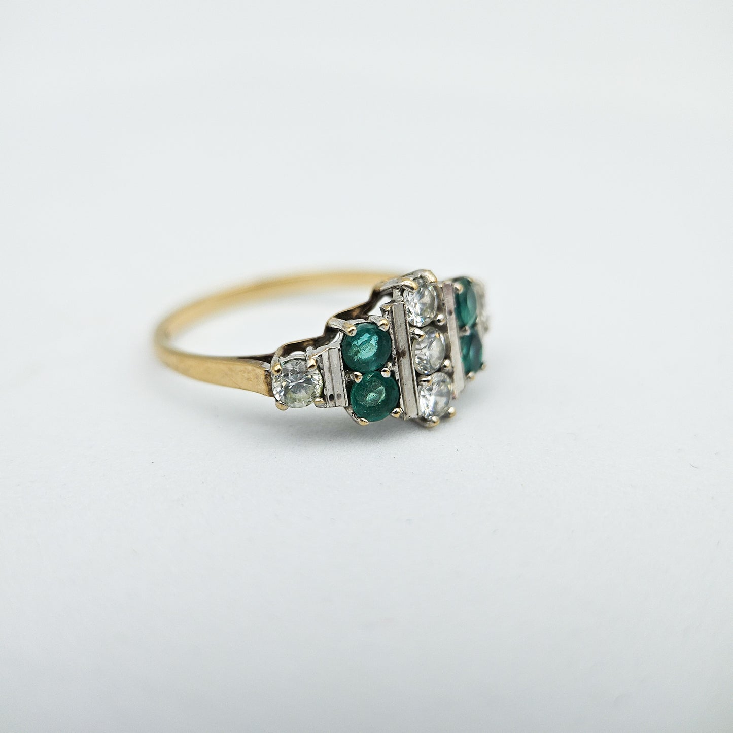Vintage 10k Emerald & CZ Art Deco-Style Ring | Vintage Estate Gold Jewelry