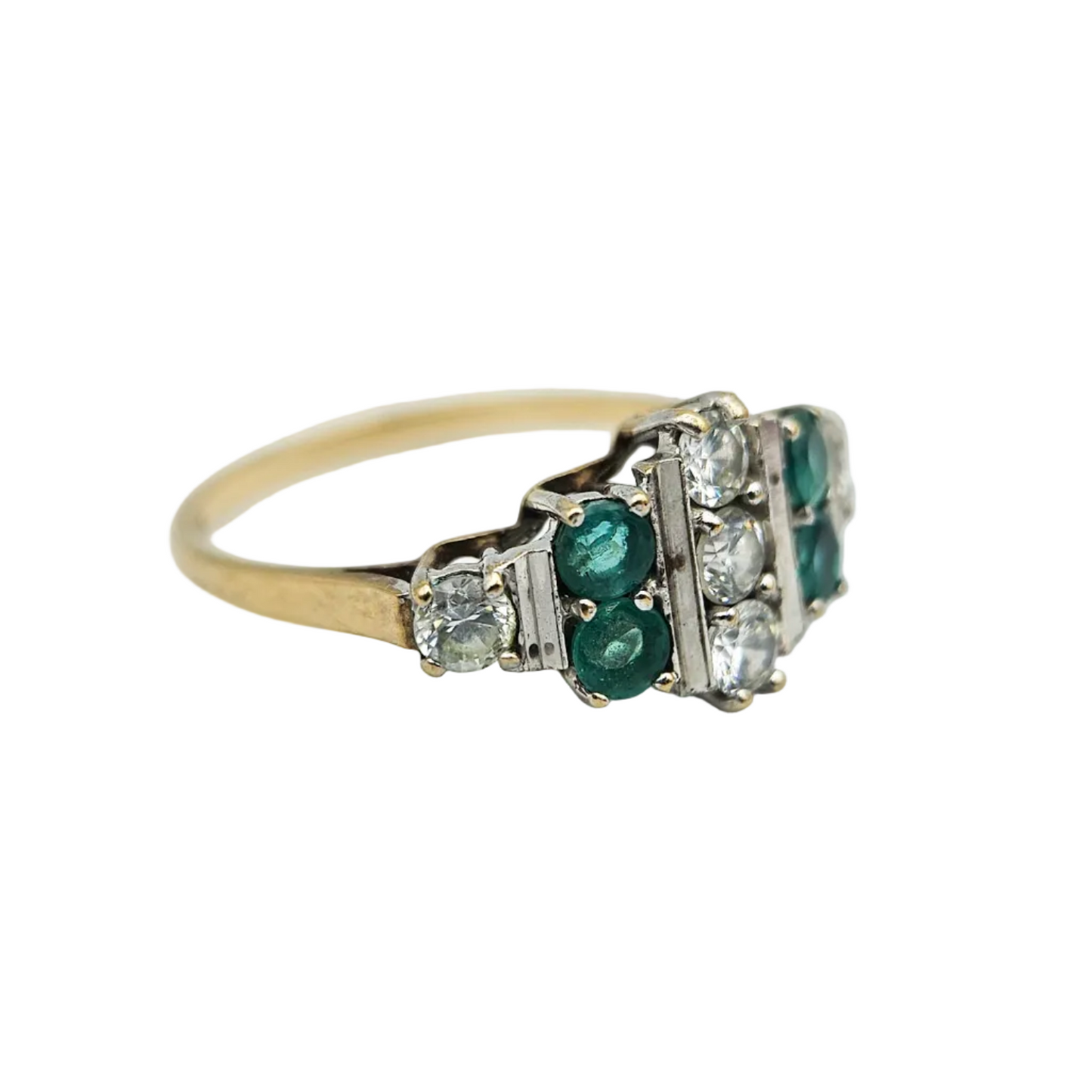 Vintage 10k Emerald & CZ Art Deco-Style Ring | Vintage Estate Gold Jewelry