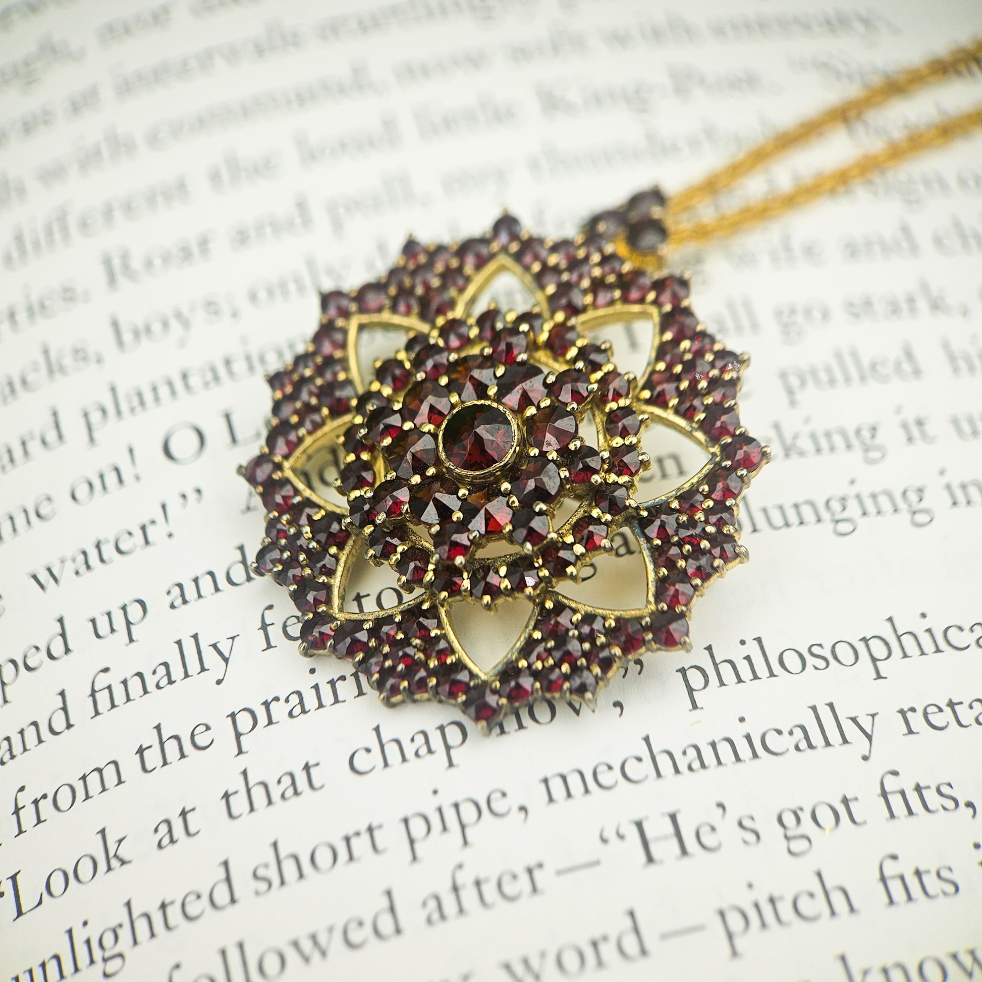Bohemian Garnet Star Pendant Brooch - pendant brooch detail