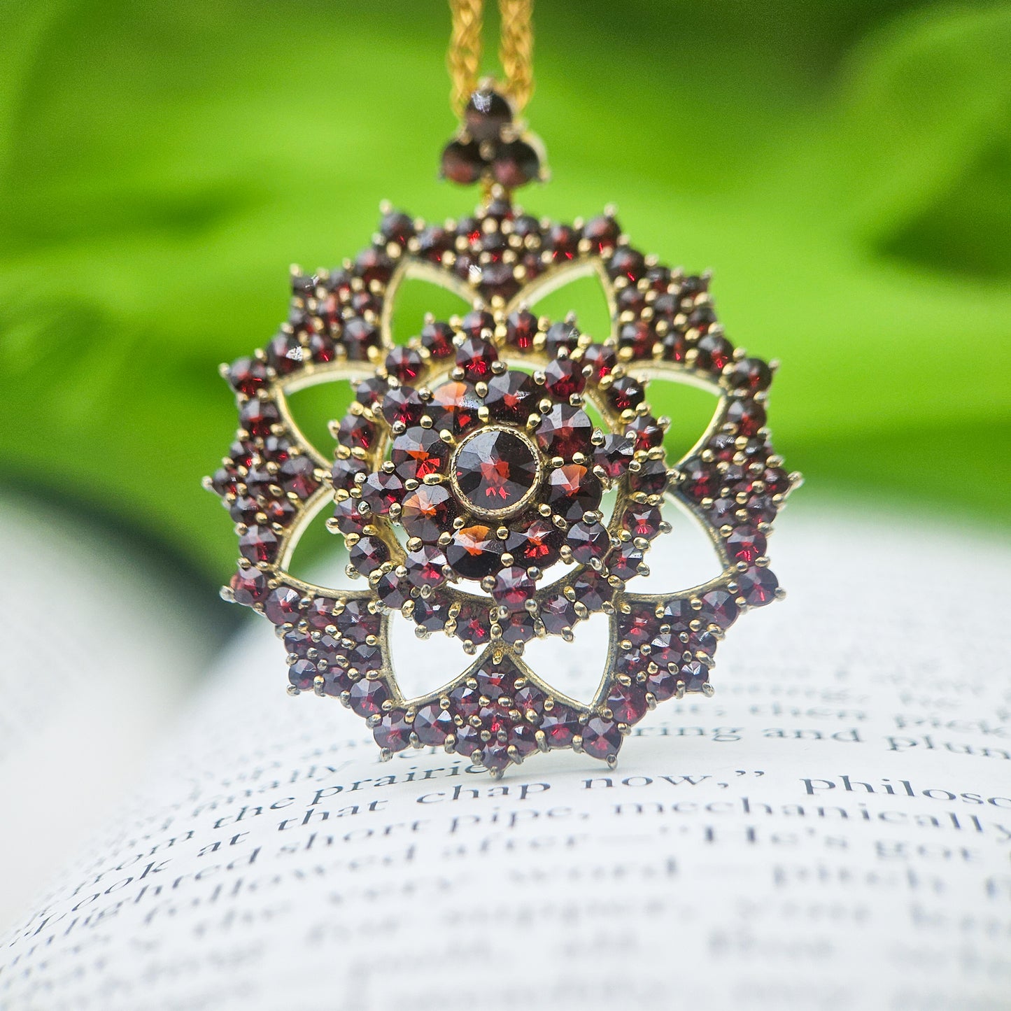 Bohemian Garnet Star Pendant Brooch - pendant brooch detail