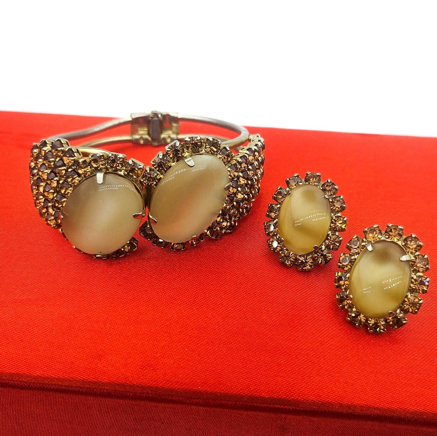 Vintage Designer-Style Moonstone & Topaz Rhinestone Demi-Parure