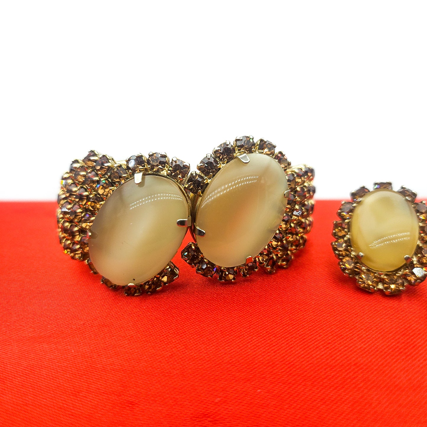 Vintage Designer-Style Moonstone & Topaz Rhinestone Demi-Parure