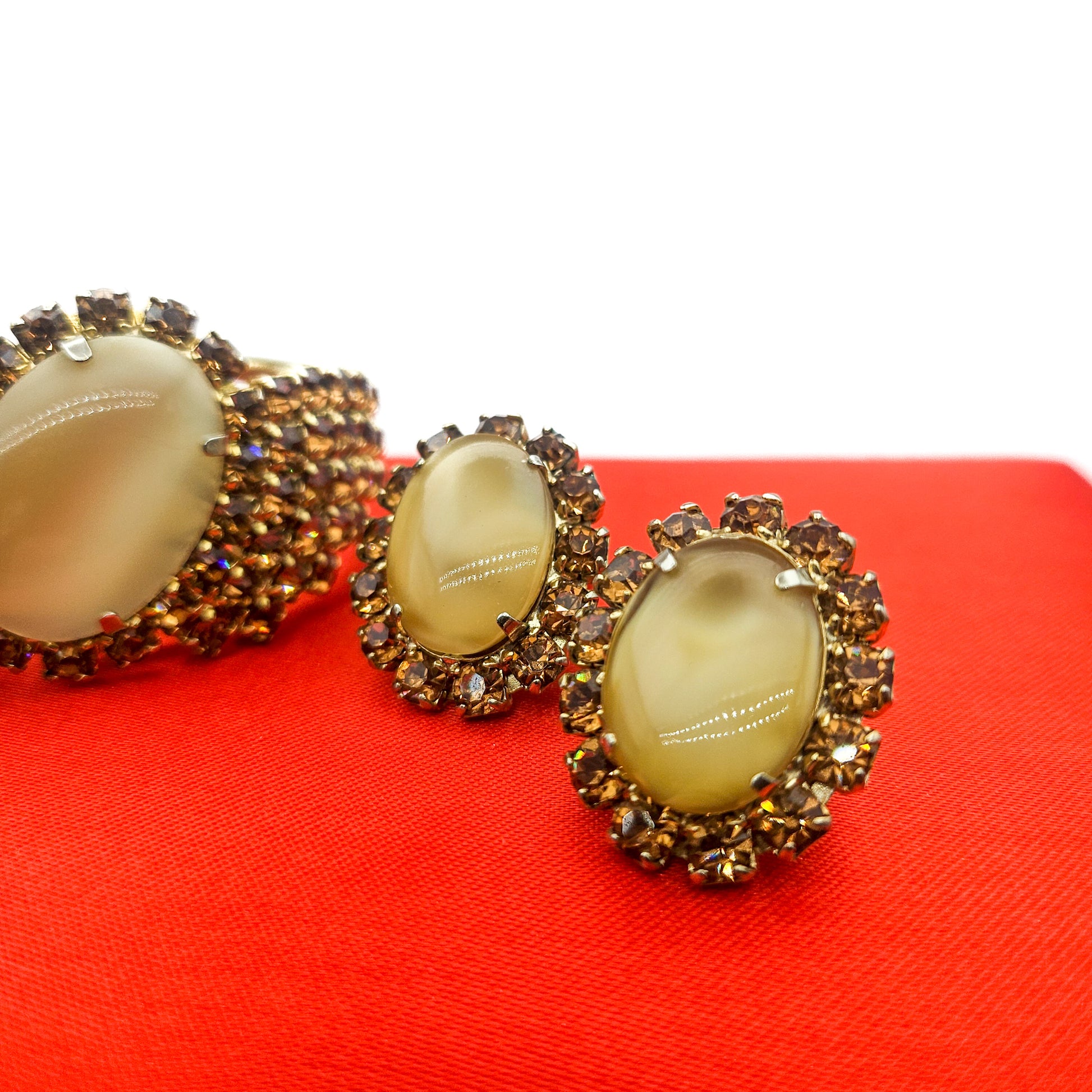 Vintage Designer-Style Moonstone & Topaz Rhinestone Demi-Parure
