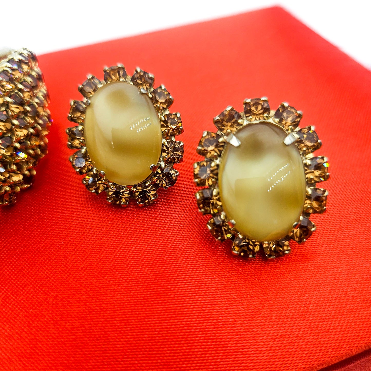 Vintage Designer-Style Moonstone & Topaz Rhinestone Demi-Parure