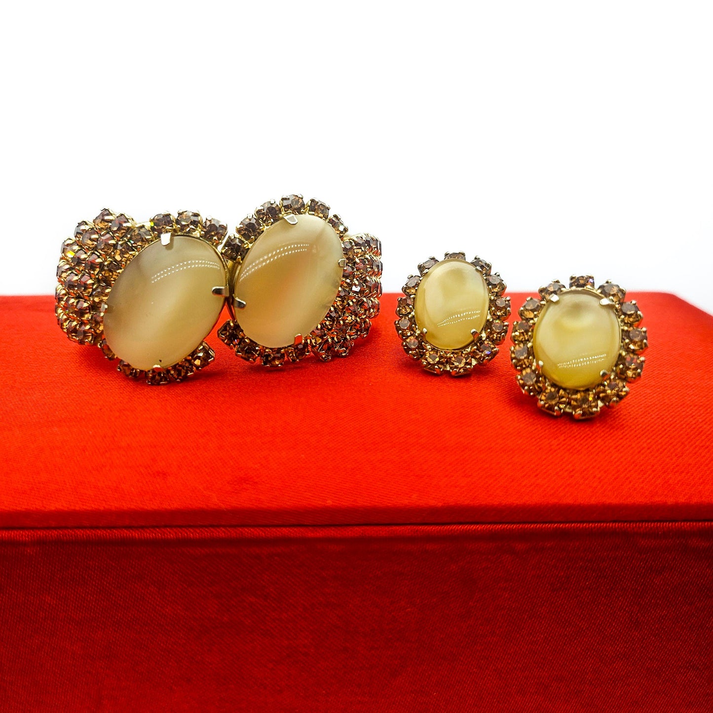 Vintage Designer-Style Moonstone & Topaz Rhinestone Demi-Parure