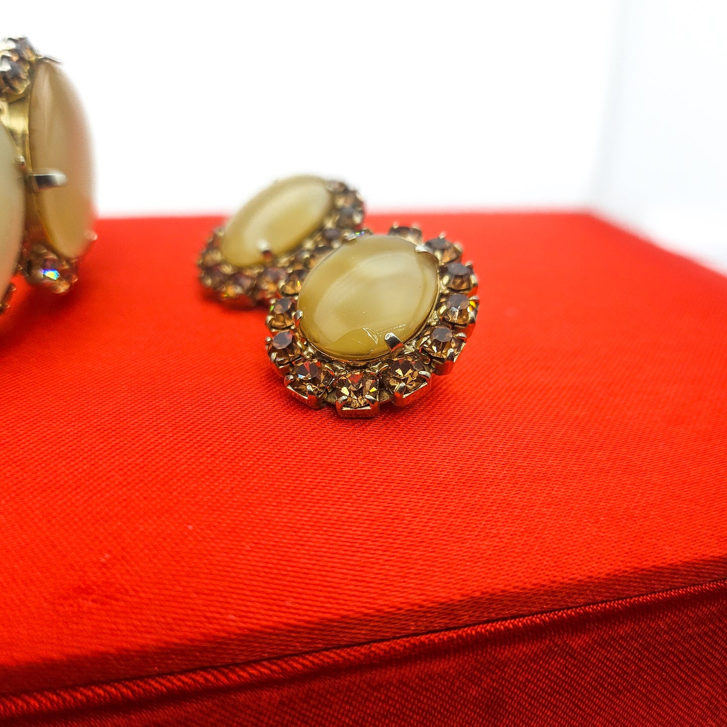 Vintage Designer-Style Moonstone & Topaz Rhinestone Demi-Parure