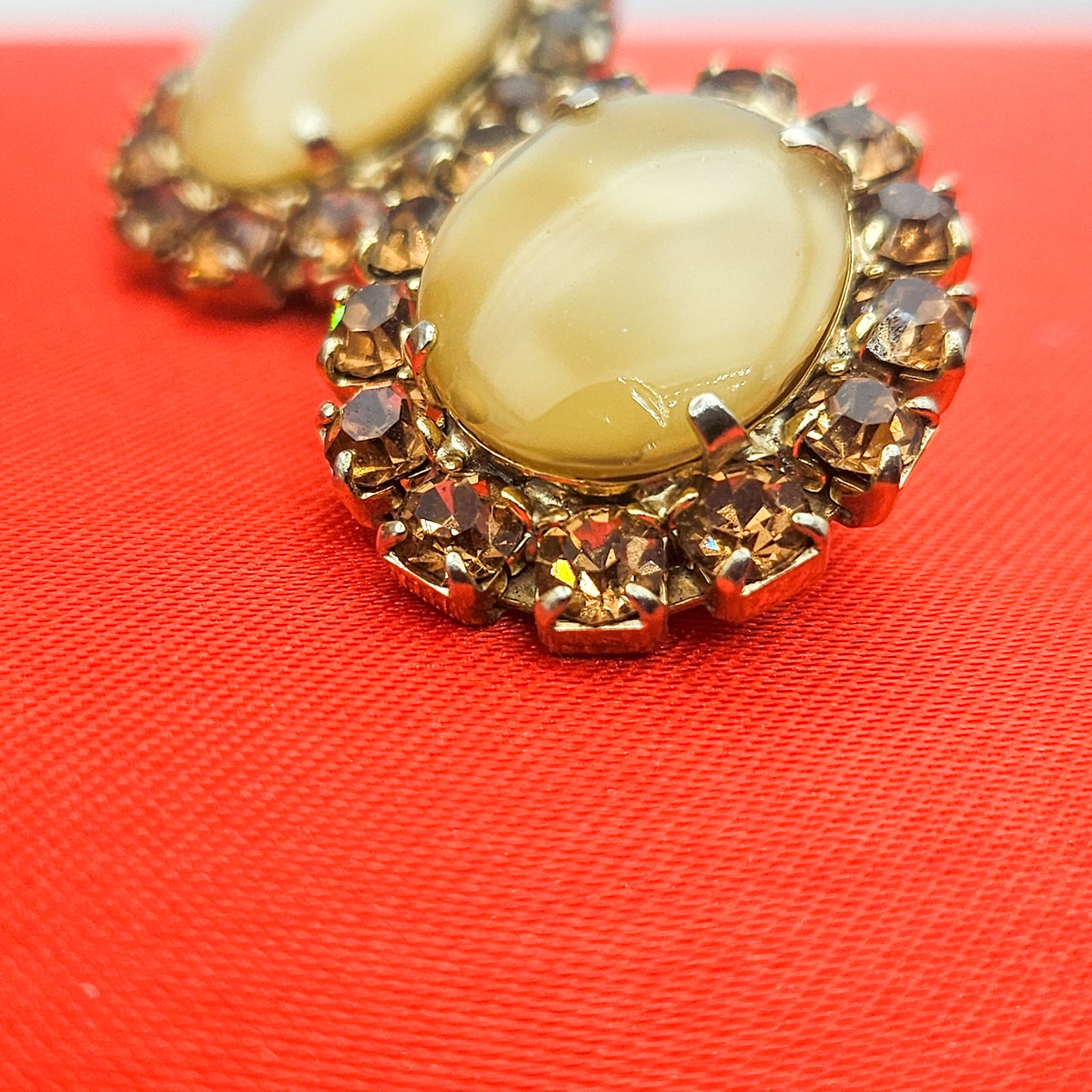 Vintage Designer-Style Moonstone & Topaz Rhinestone Demi-Parure