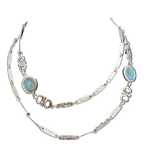 Sarah Coventry Signed Faux Turquoise Necklace | Silver-Tone Boho Jewelry