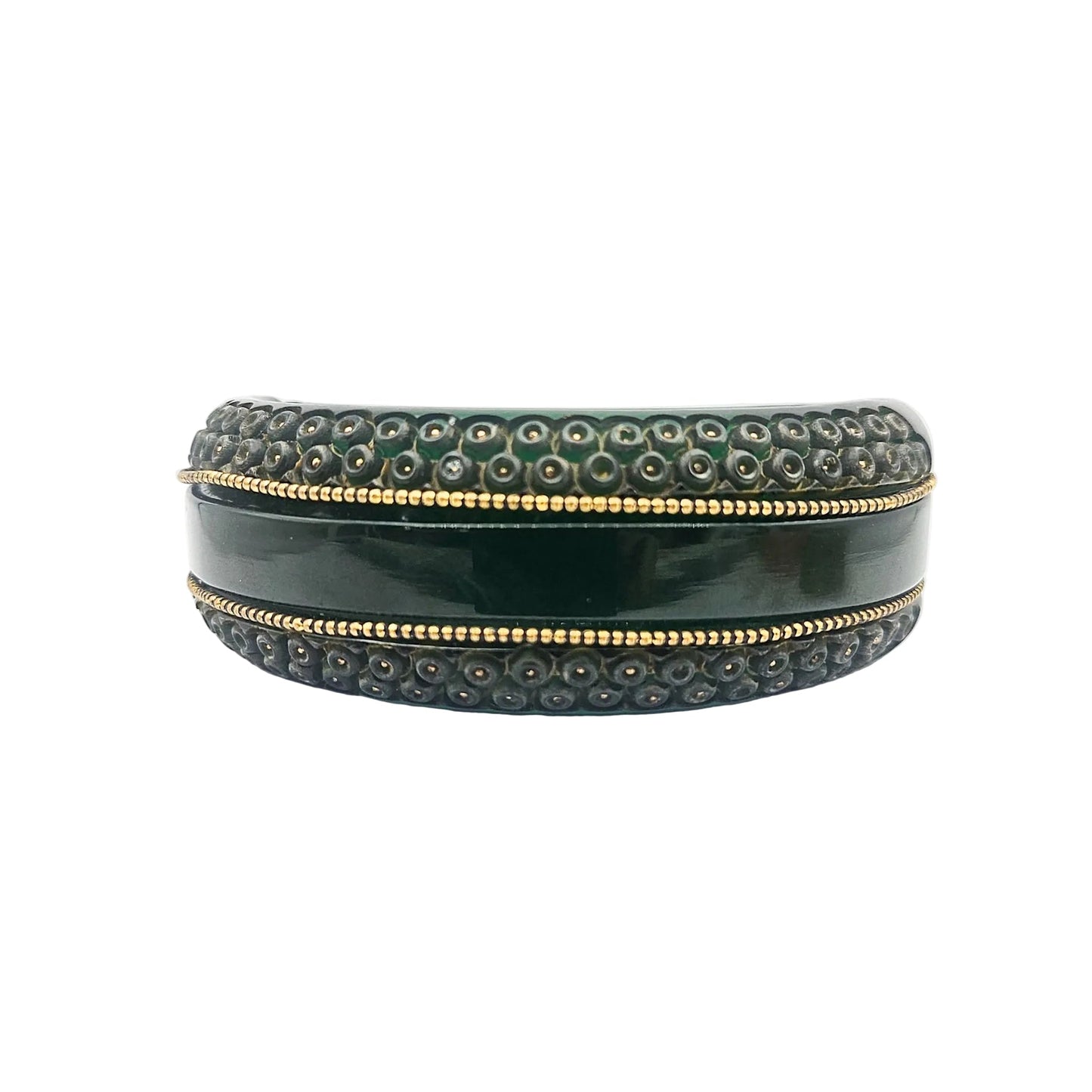 Green & Gold Bakelite Clamper Bangle - bangle bracelet detail