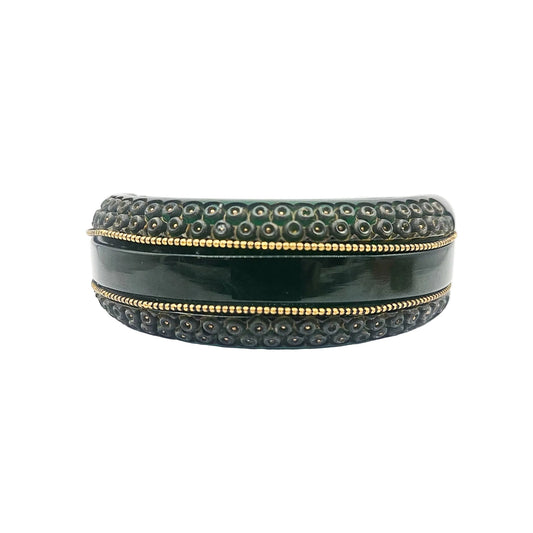 Green & Gold Bakelite Clamper Bangle - bangle bracelet detail