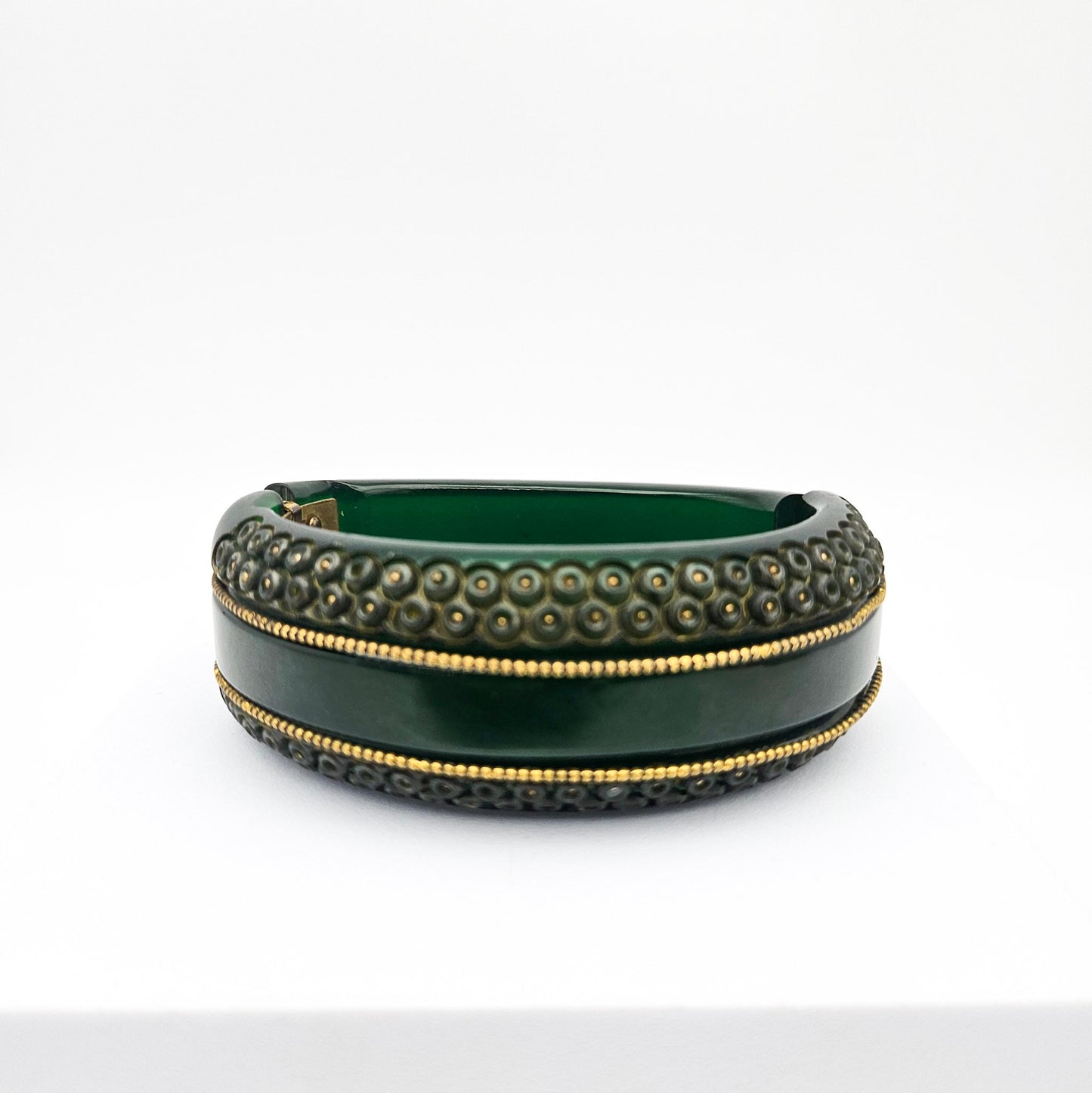 Green & Gold Bakelite Clamper Bangle - Art Deco / Mid-Century Collectible Plastics vintage jewelry