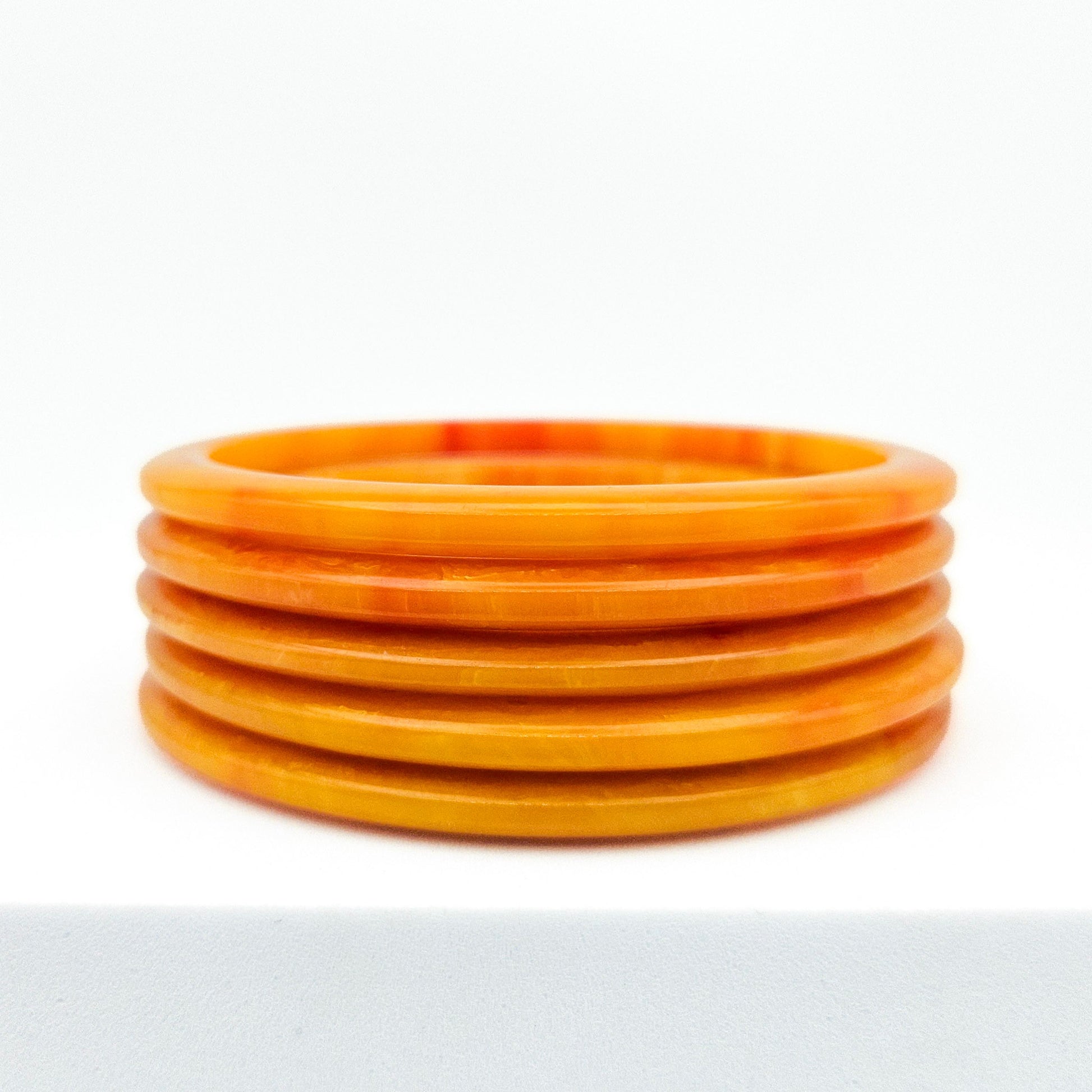 Set of 5 Marbled Orange Bakelite Spacer Bangles | Vintage Stacking Bracelets