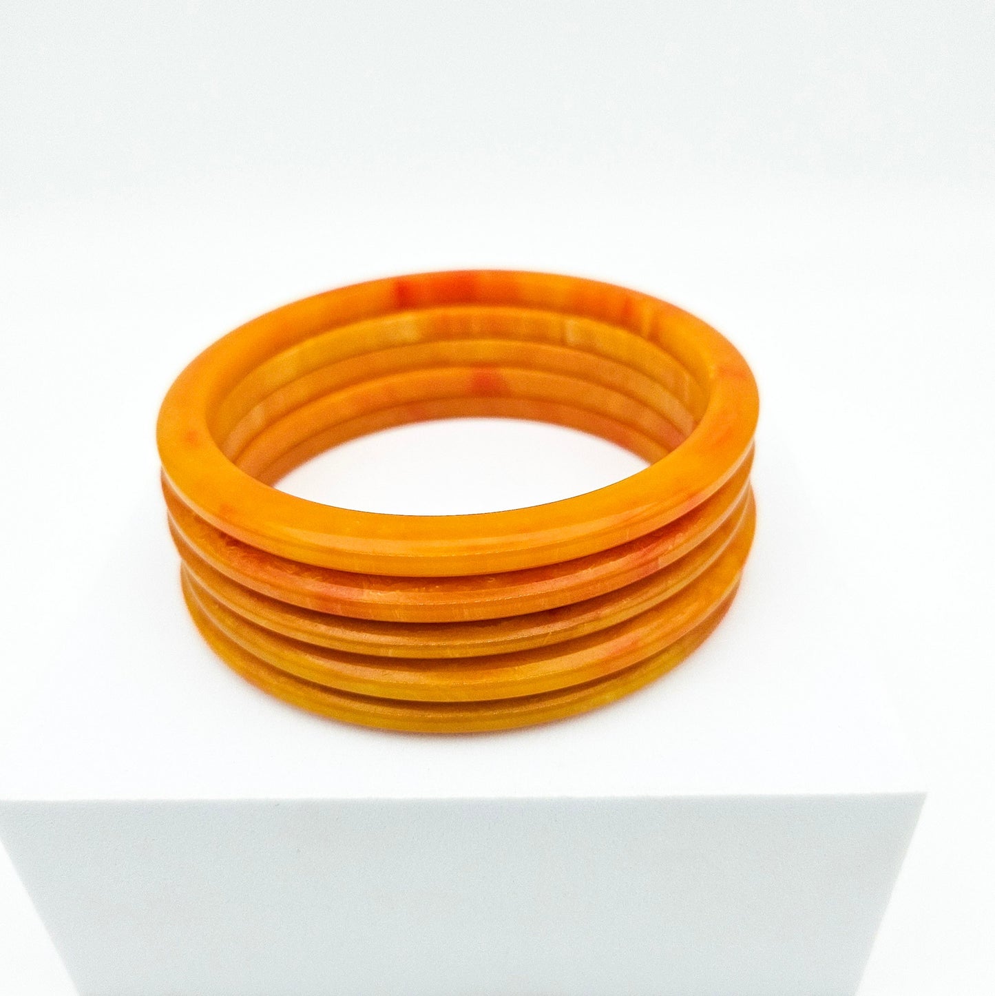 Set of 5 Marbled Orange Bakelite Spacer Bangles | Vintage Stacking Bracelets