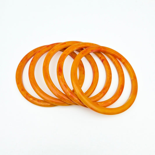 Set of 5 Orange-Yellow Marbled Bakelite Spacer Bangles | Tested Vintage Bracelets