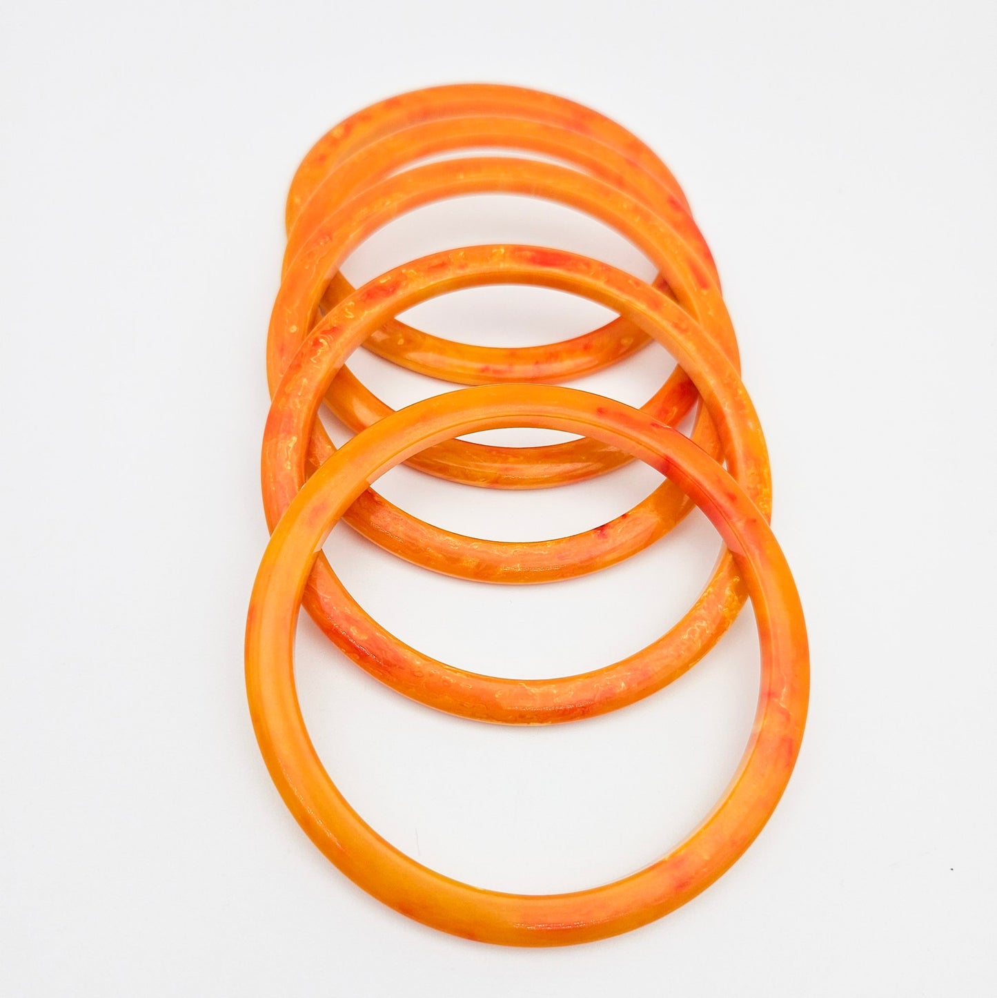Set of 5 Marbled Orange Bakelite Spacer Bangles | Vintage Stacking Bracelets