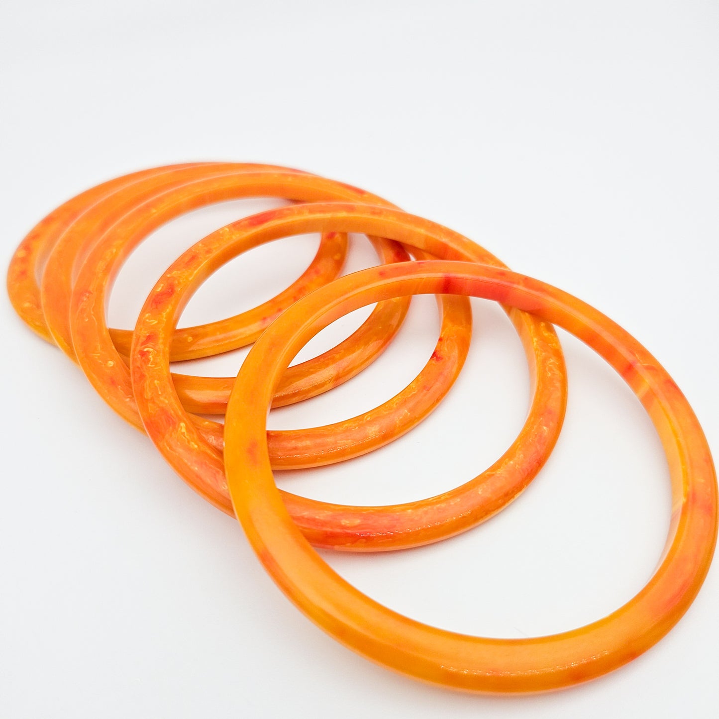 Set of 5 Marbled Orange Bakelite Spacer Bangles | Vintage Stacking Bracelets