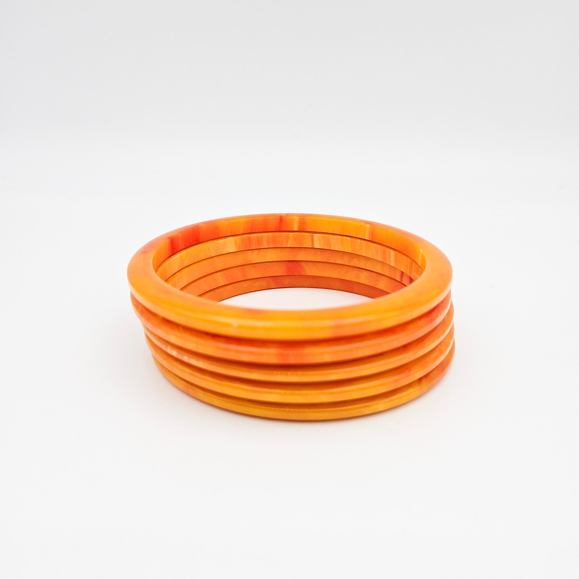Set of 5 Marbled Orange Bakelite Spacer Bangles | Vintage Stacking Bracelets