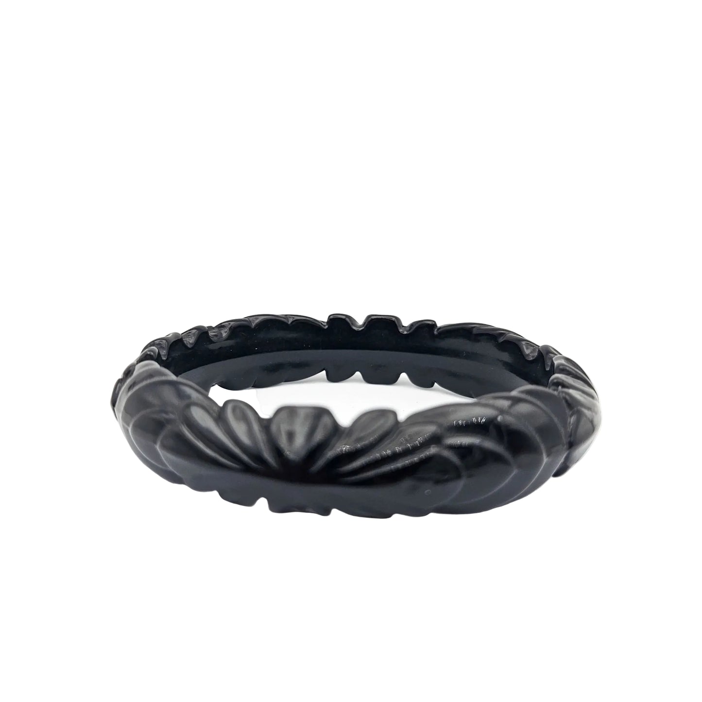 Black Floral Slim Carved Bangle | Vintage Plastic Bracelet