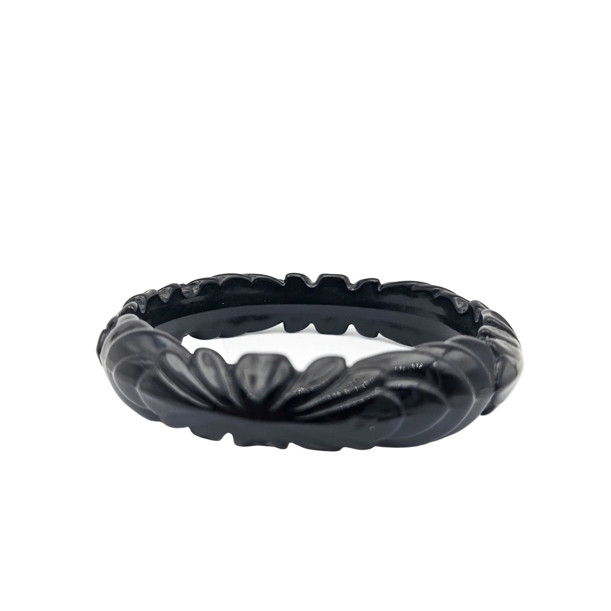 Black Floral Slim Carved Bangle | Vintage Plastic Bracelet