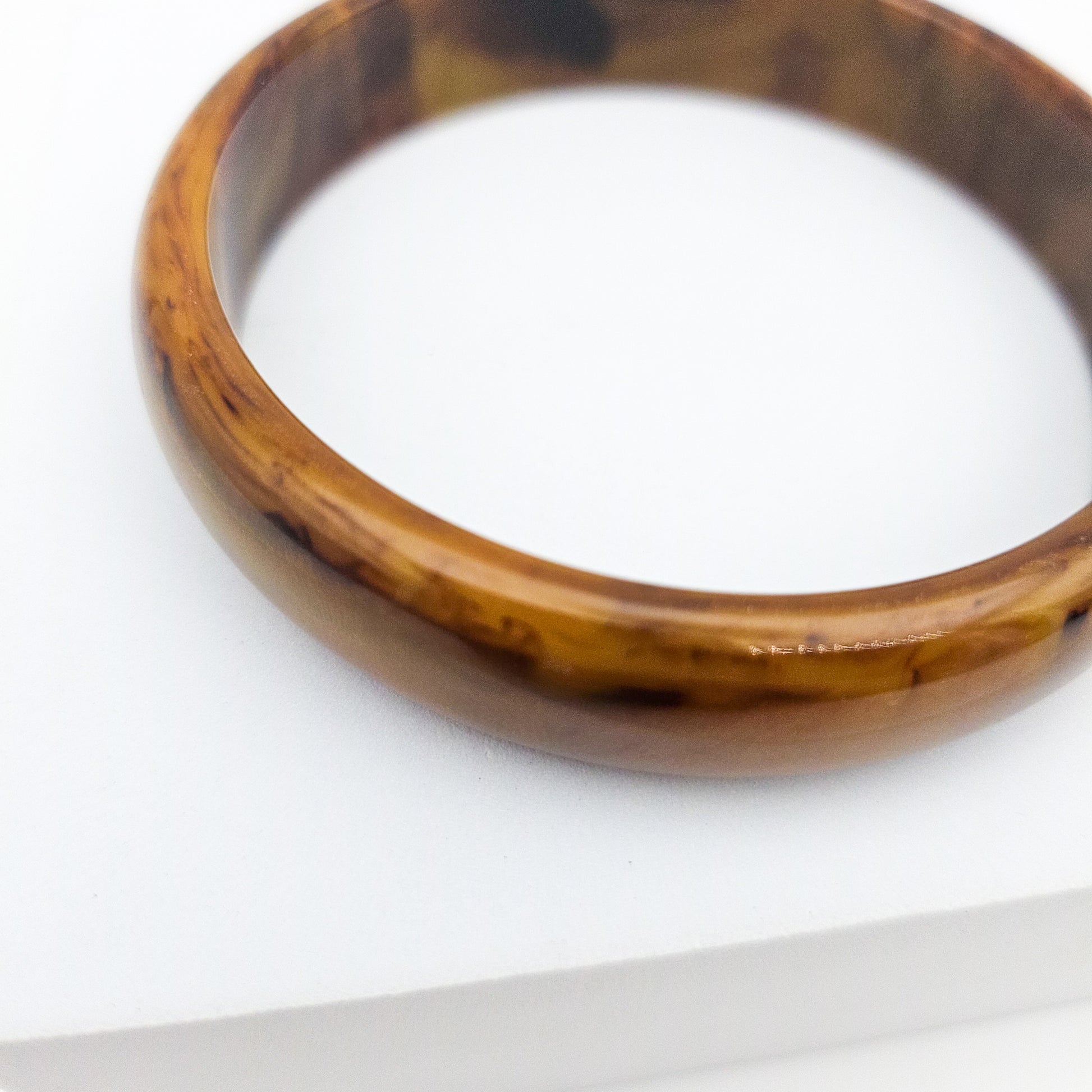 Brown Marbled Bakelite Bangle - bangle bracelet detail