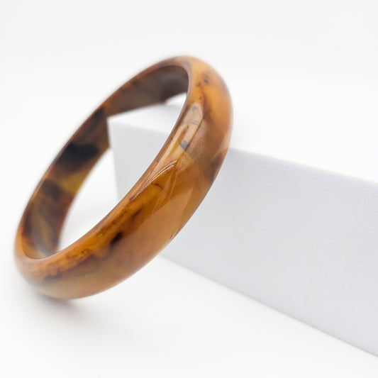 Brown Marbled Bakelite Bangle - Art Deco / Mid-Century Collectible Plastics vintage jewelry