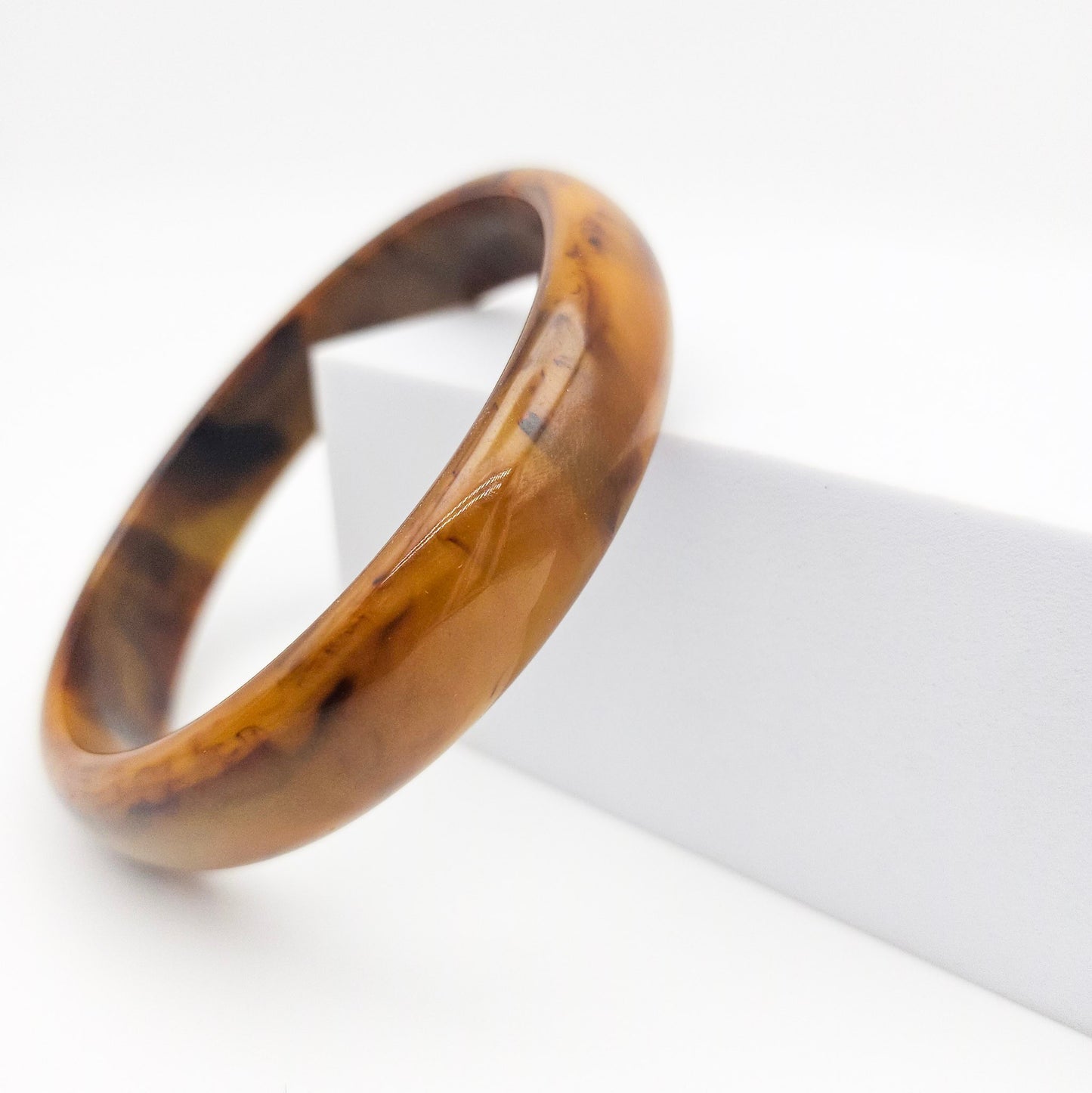 Brown Marbled Bakelite Bangle - bangle bracelet detail