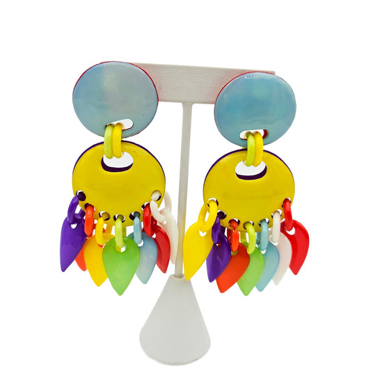 Huge Colorful 1980s Dangle Earrings - 1980s / Postmodern vintage jewelry