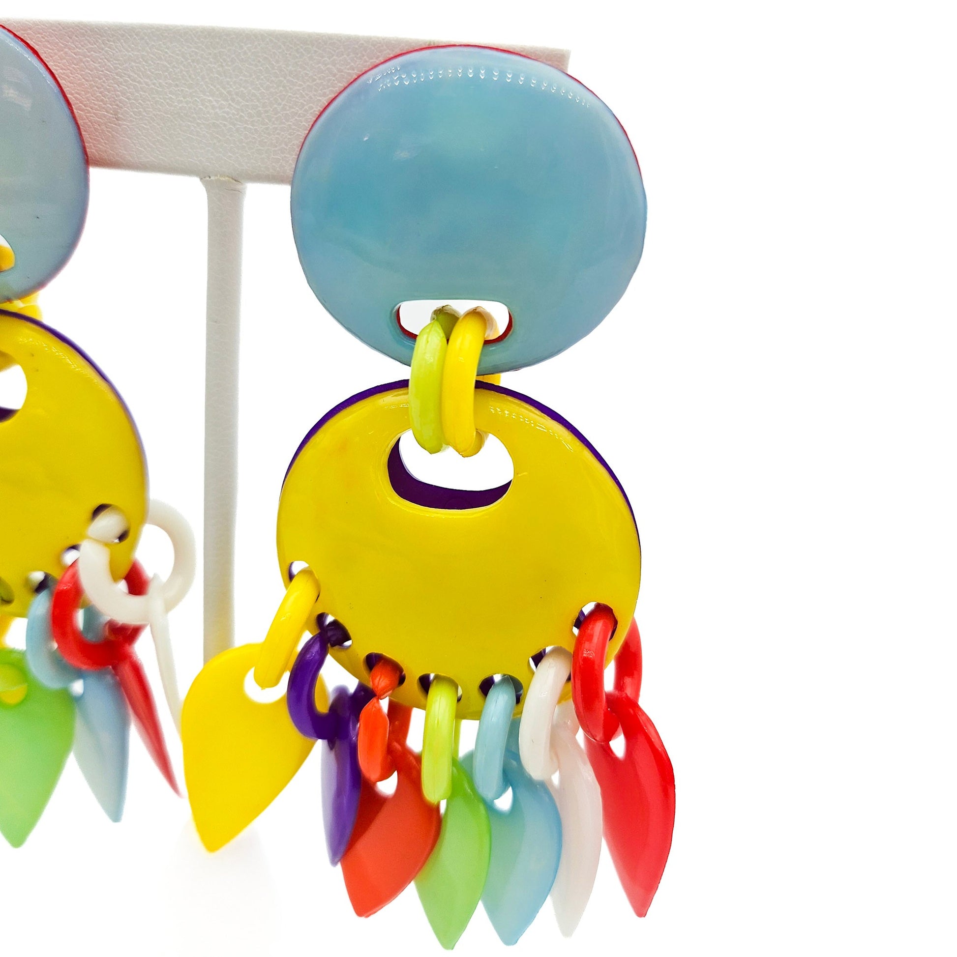 Huge Colorful 1980s Dangle Earrings - earrings detail