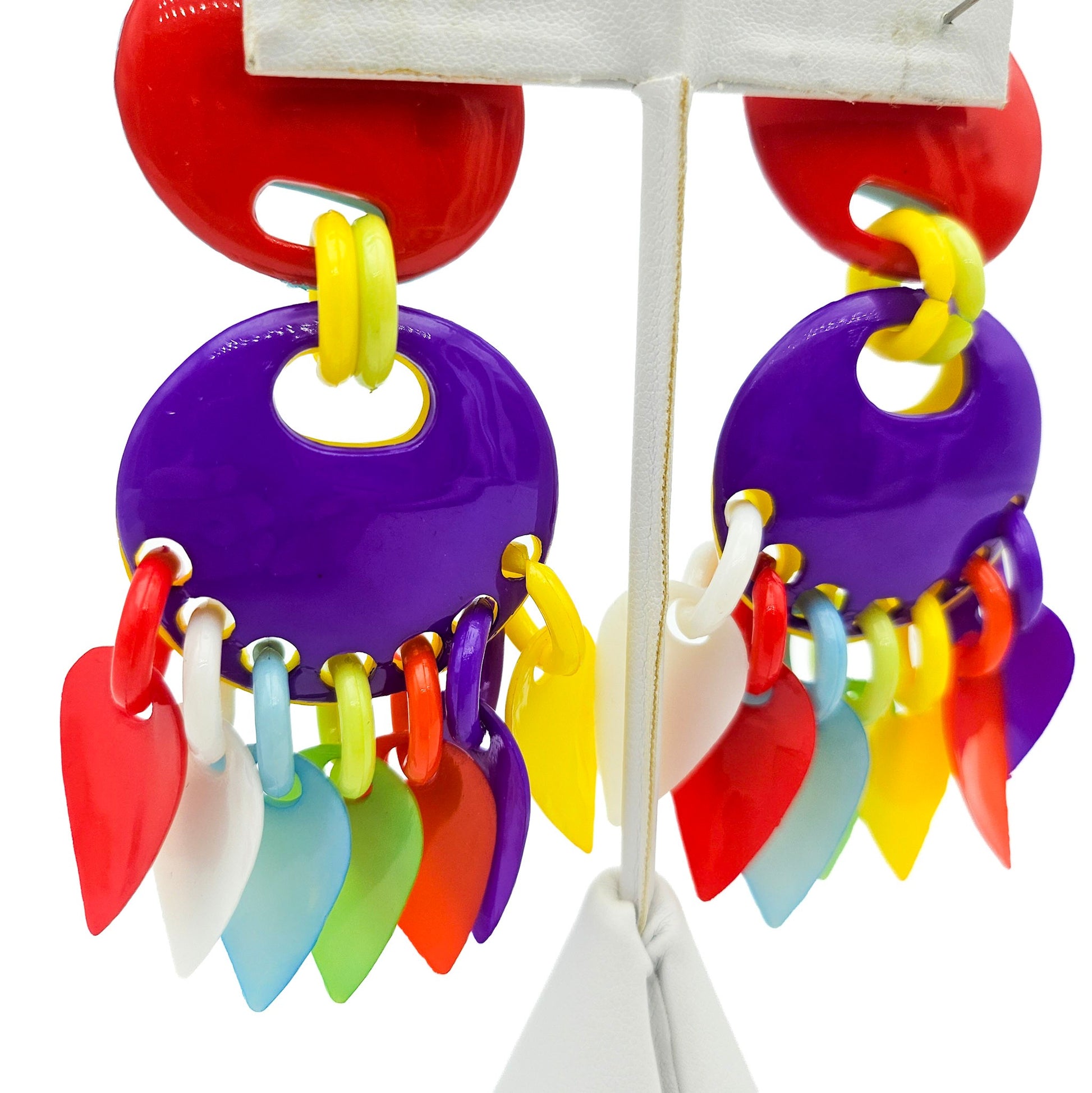 Huge Colorful 1980s Dangle Earrings - earrings detail
