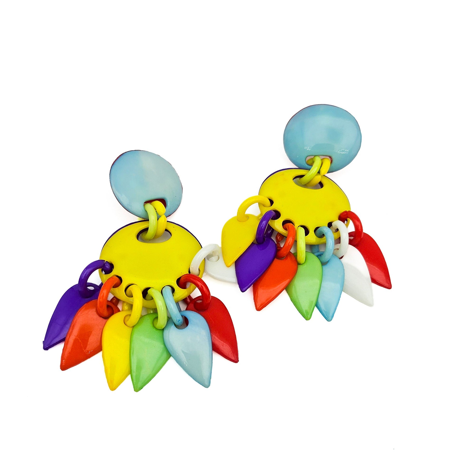 Huge Colorful 1980s Dangle Earrings - earrings detail