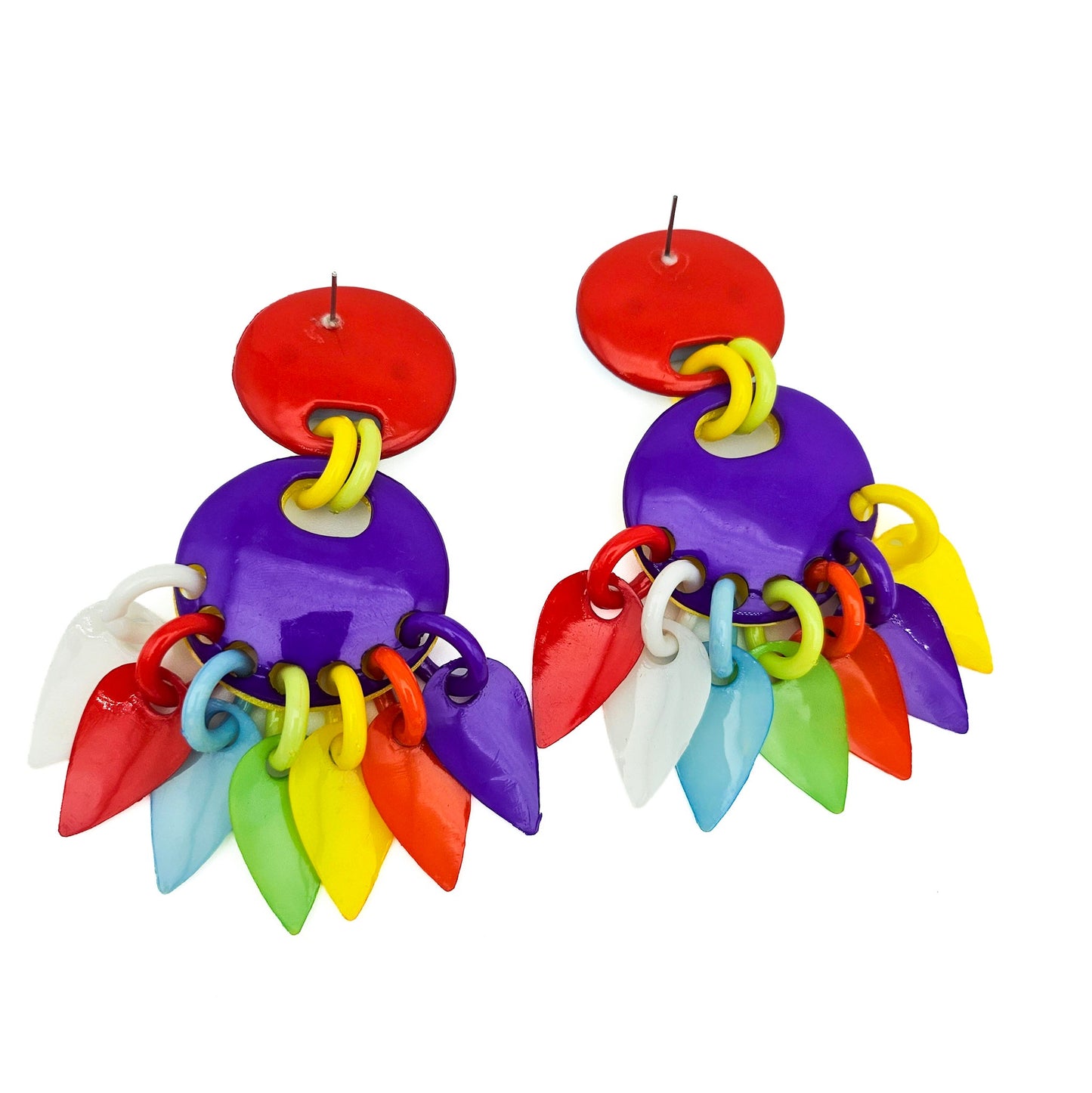Huge Colorful 1980s Dangle Earrings - earrings detail