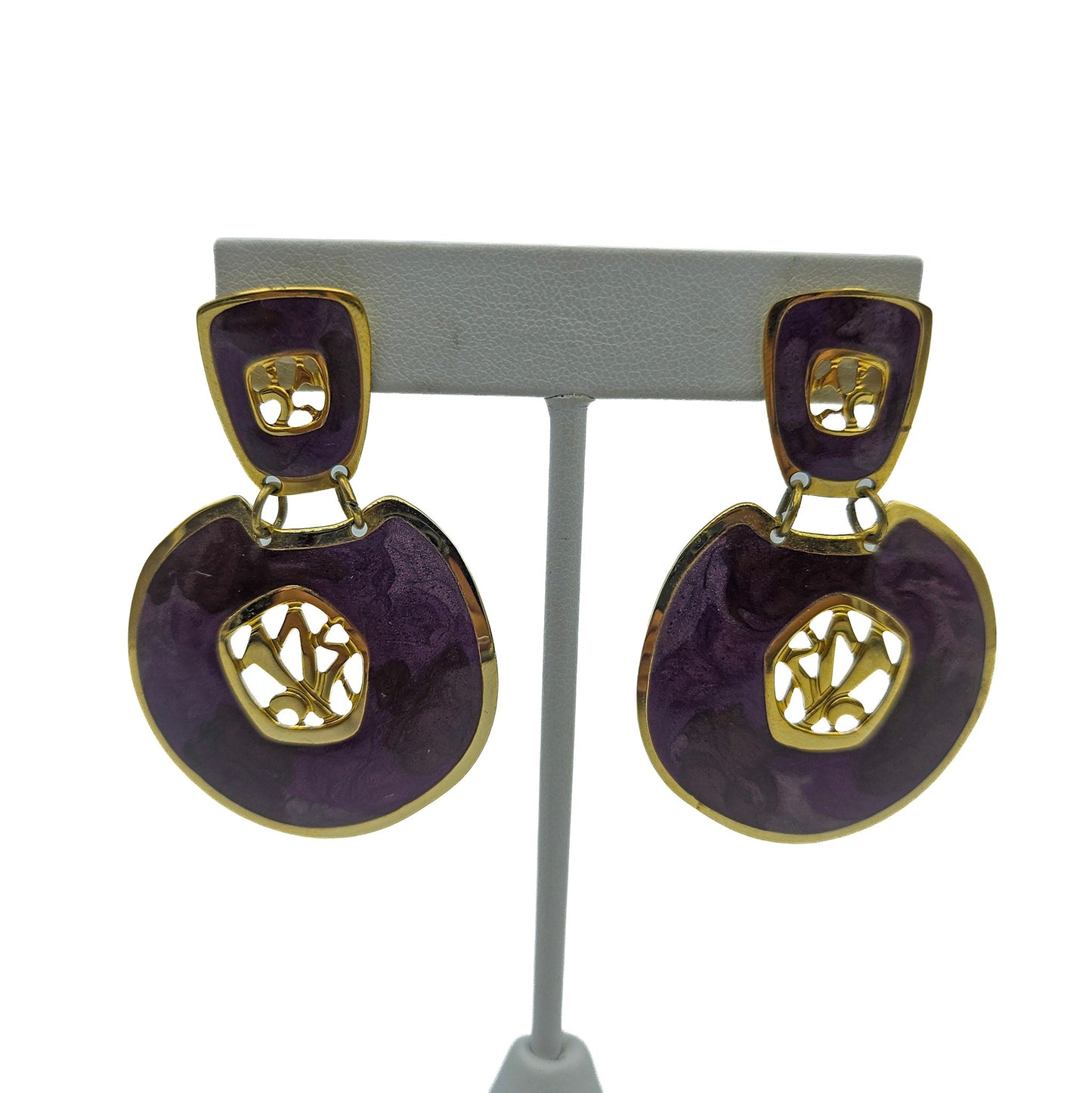 Signed Edgar Berebi Purple Dangle Earrings | Postmodern Designer Jewelry