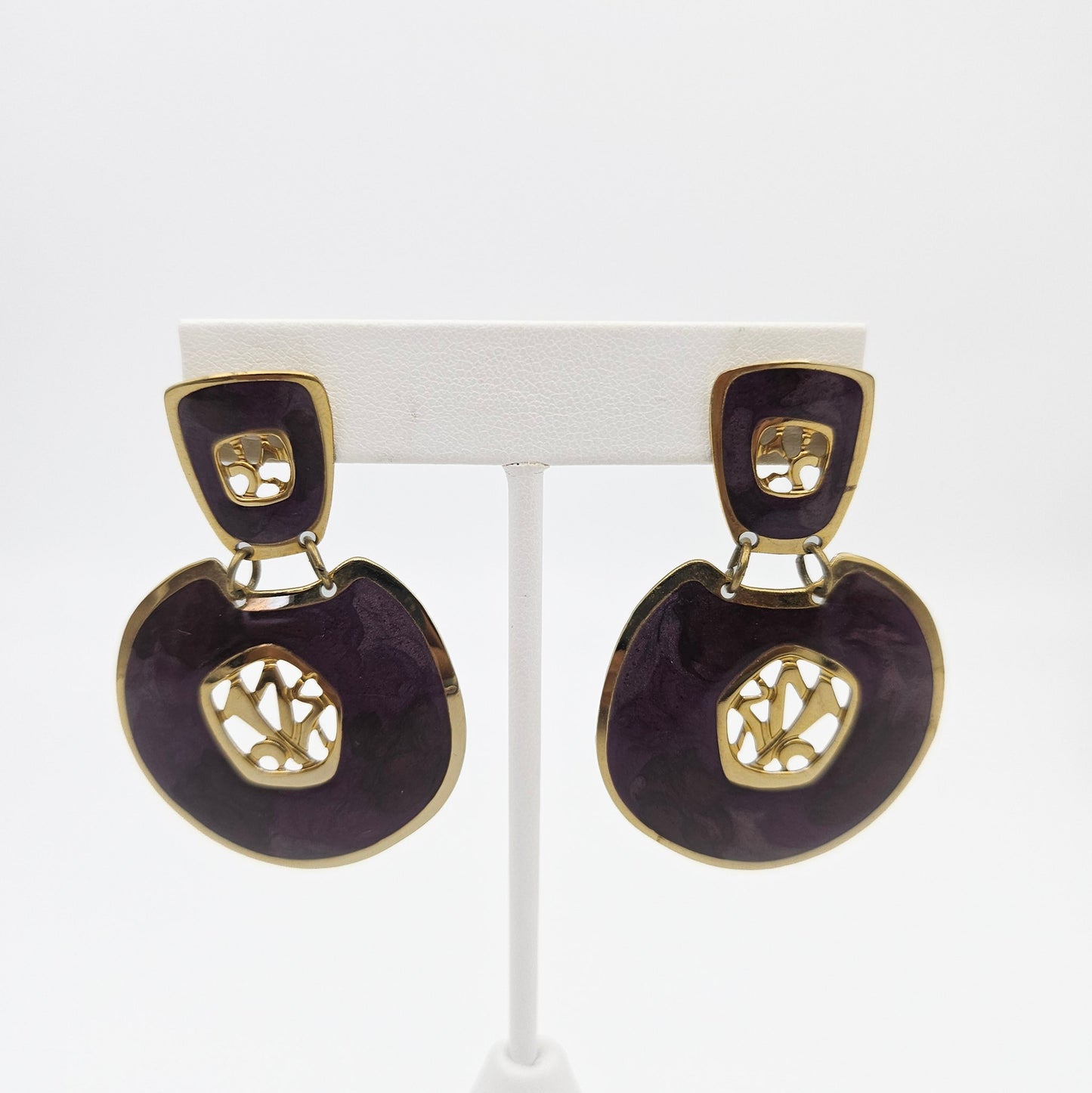 Signed Edgar Berebi Purple Dangle Earrings | Postmodern Designer Jewelry