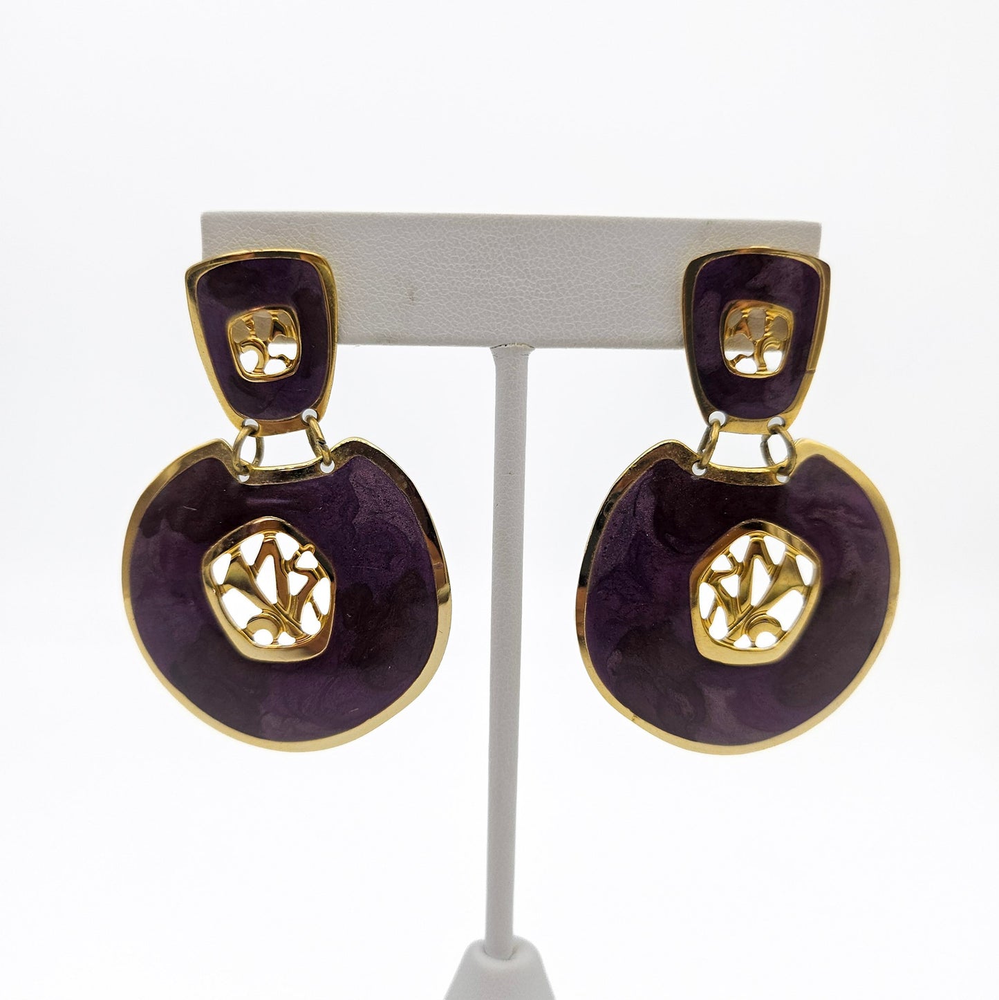 Signed Edgar Berebi Purple Dangle Earrings | Postmodern Designer Jewelry