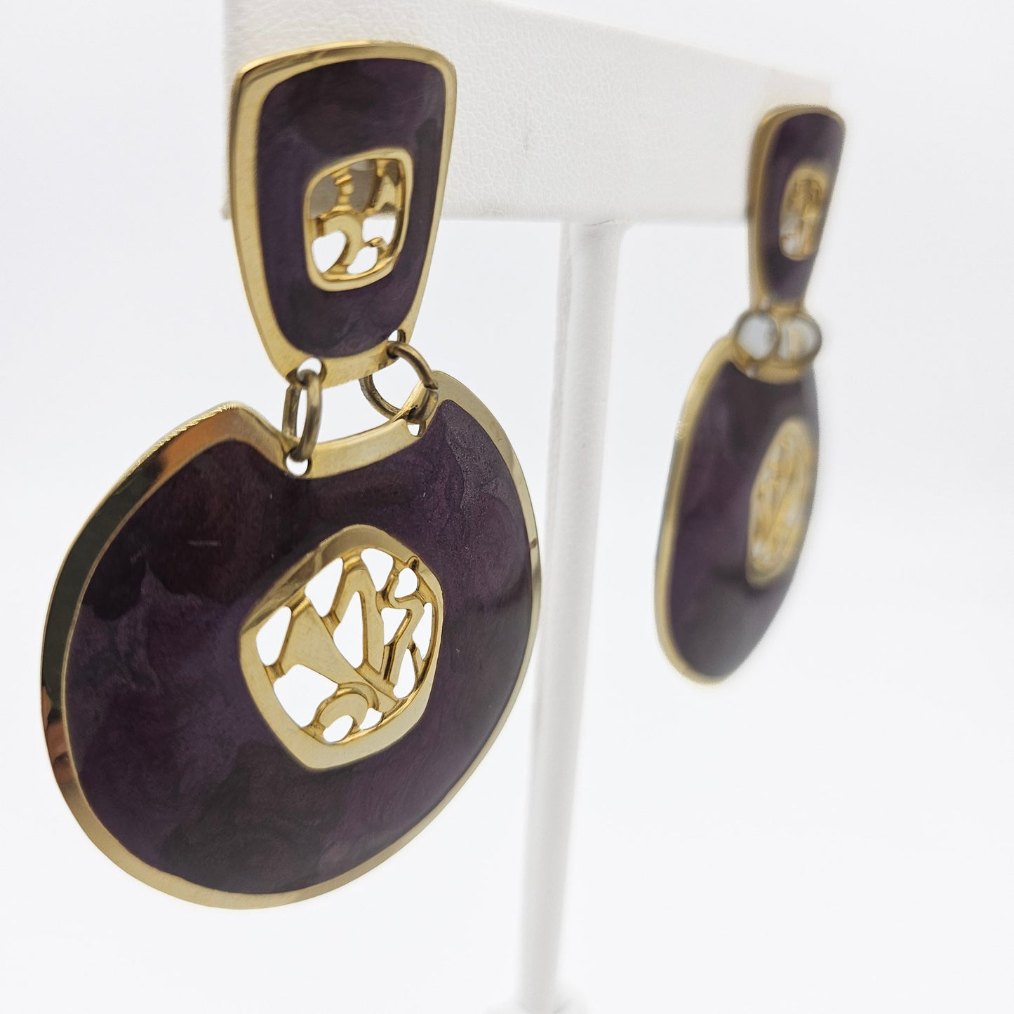 Signed Edgar Berebi Purple Dangle Earrings | Postmodern Designer Jewelry